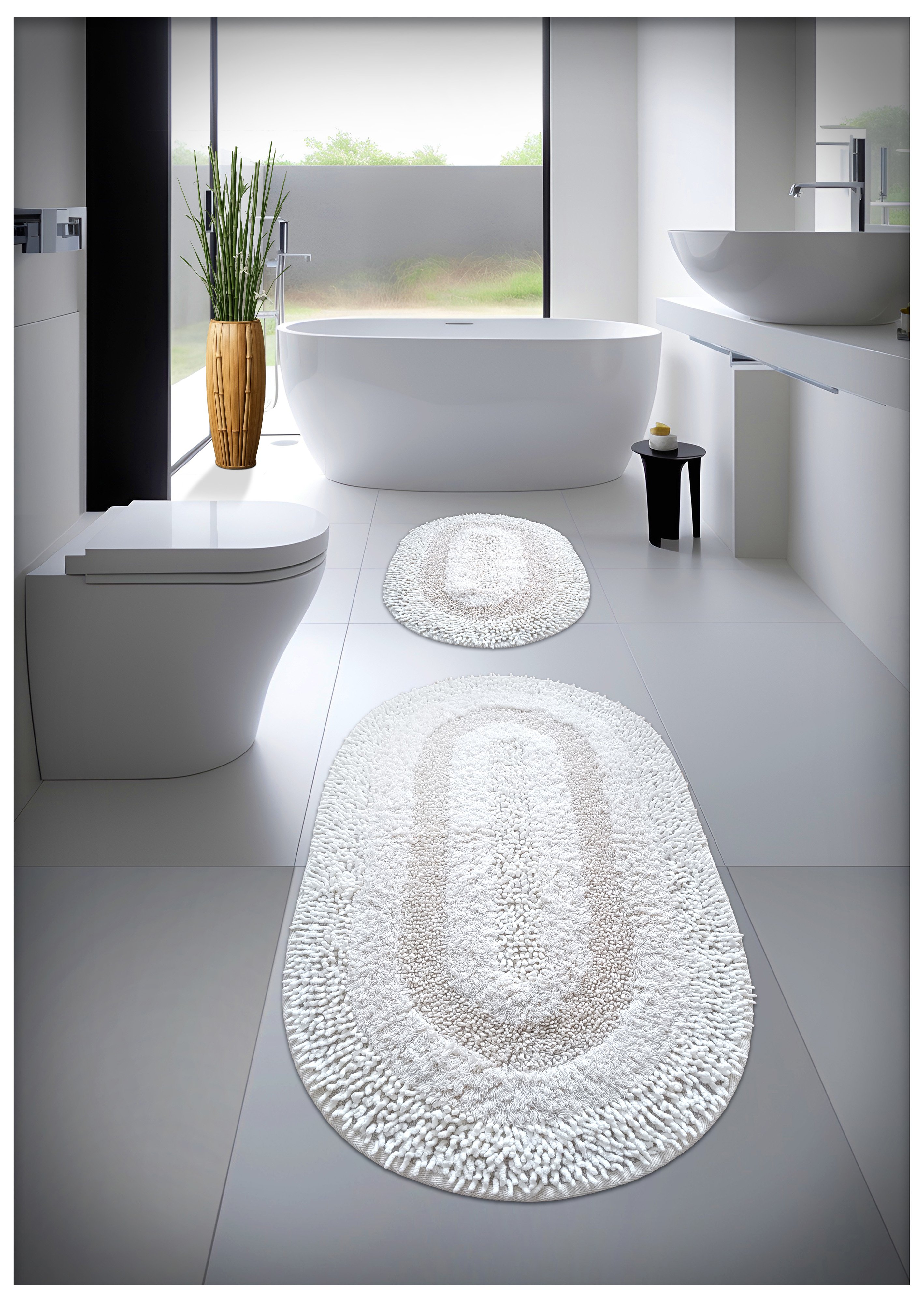 Pamuk Tafting EL Yapımı Su Emici Banyo Paspas Seti, Banyo Halısı COTTONWAY 2 Li Set 60x100 - 60x50 cm