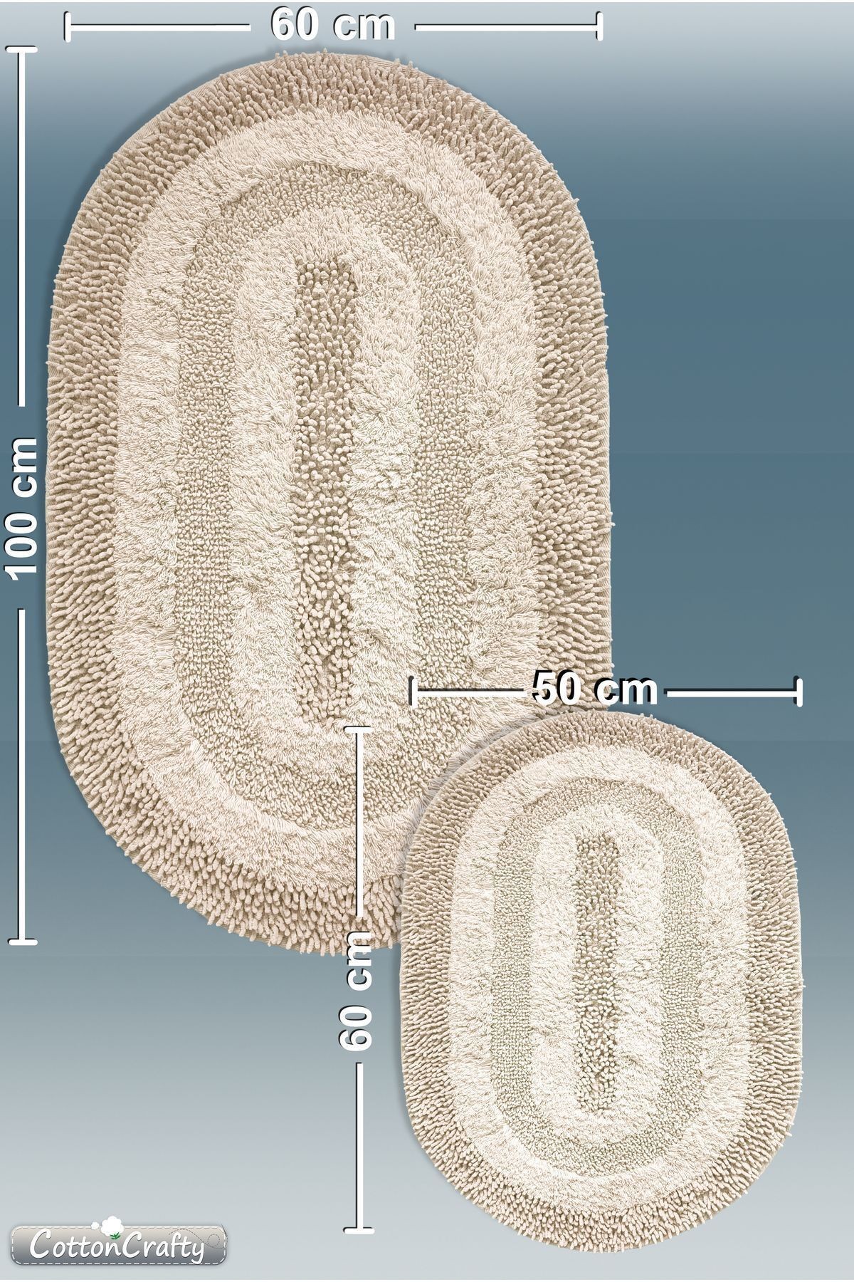 Pamuk Tafting EL Yapımı Su Emici Banyo Paspas Seti, Banyo Halısı COTTONWAY 2 Li Set 60x100 - 60x50 cm