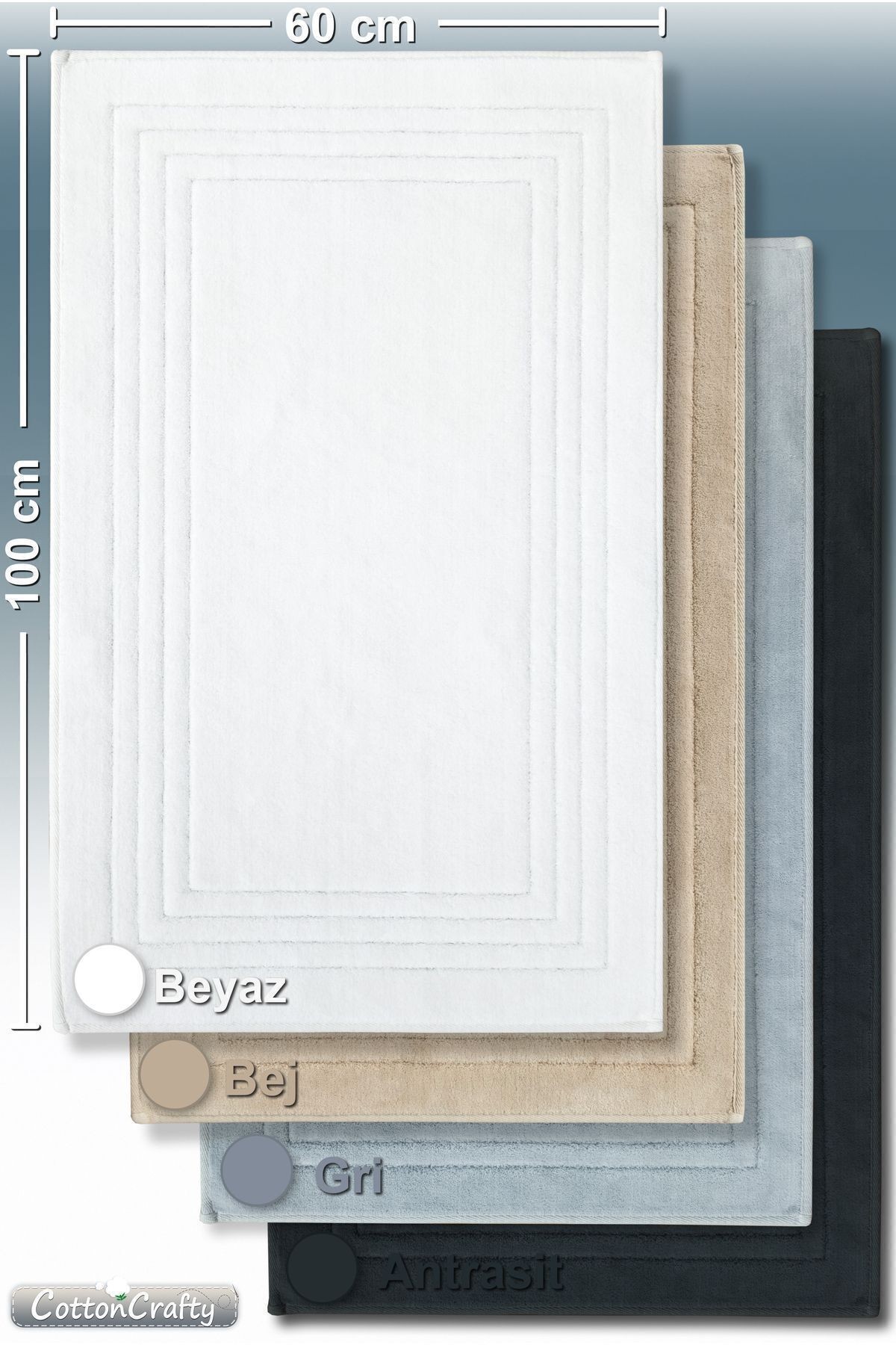 Pamuk Dokuma Su Emici Banyo Paspası, Banyo Halısı VERA 60x100 CM