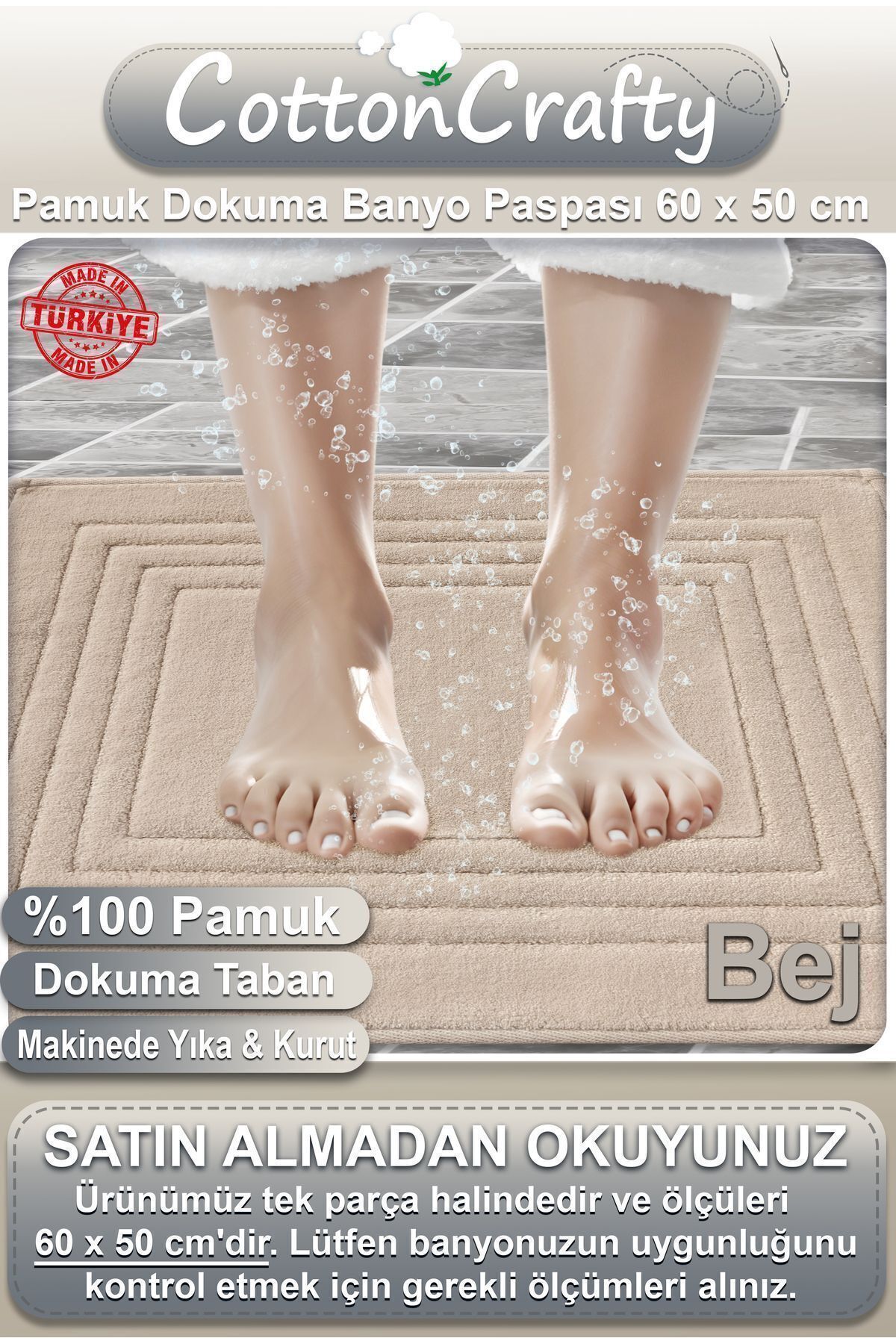 Pamuk Dokuma Su Emici Banyo Paspası VERA 60x50 Cm