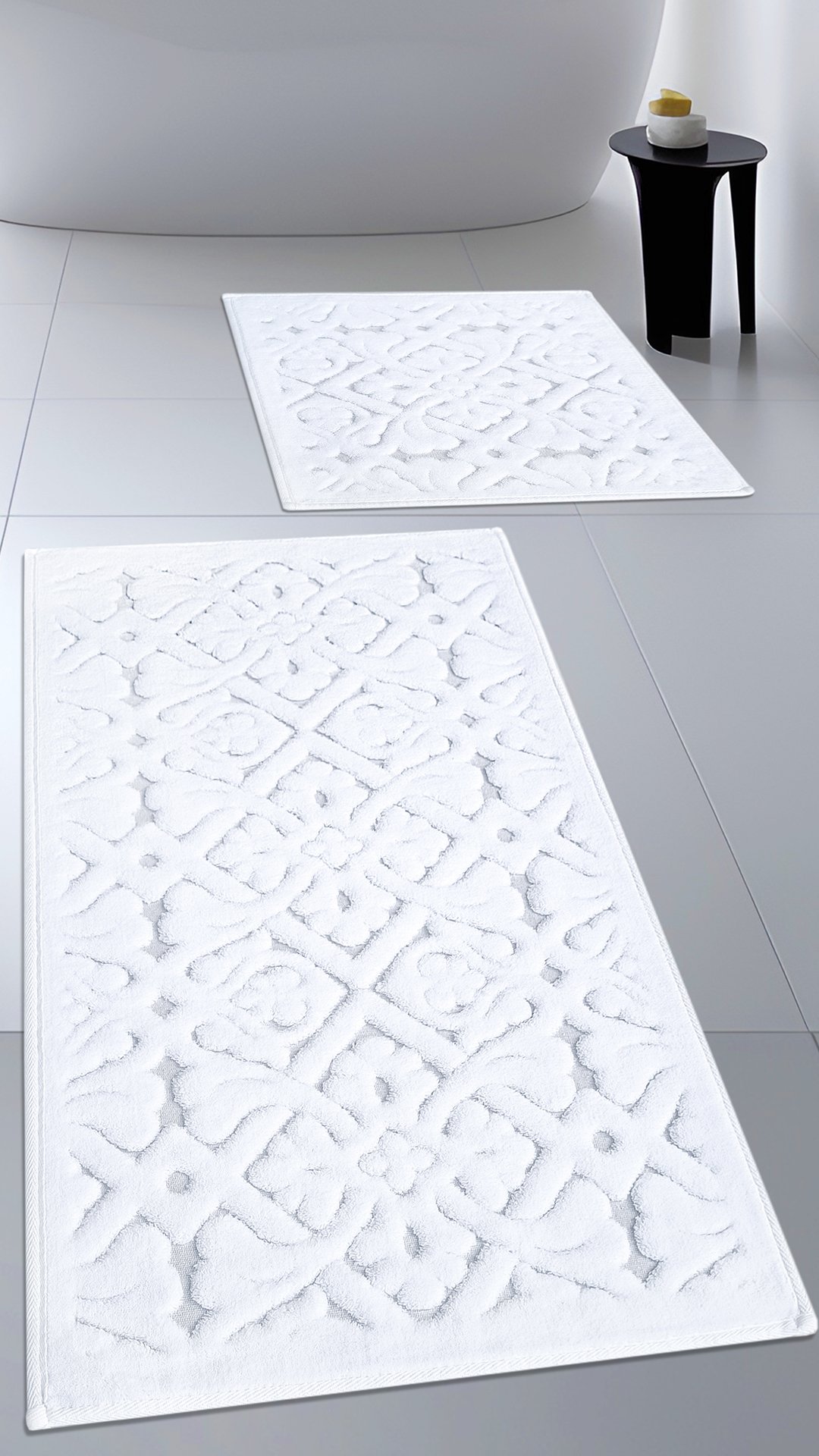 Pamuk Dokuma Su Emici Banyo Paspas Seti, Banyo Halısı LARA 2 Li Set 60x100 - 60x50 cm