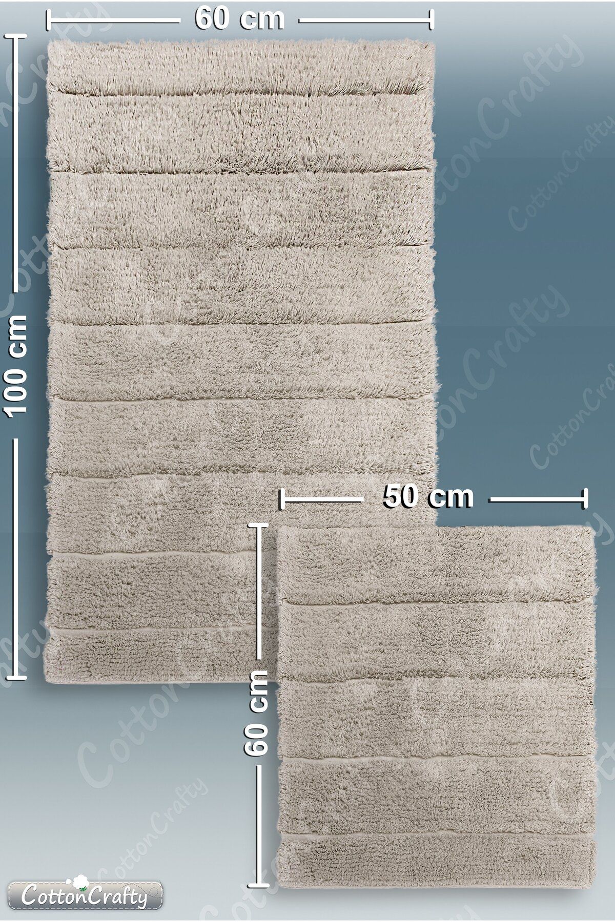 Pamuk Tafting Su Emici Banyo Paspas Seti, Banyo Halısı SOFT 2 Li Set 60x100 - 60x50