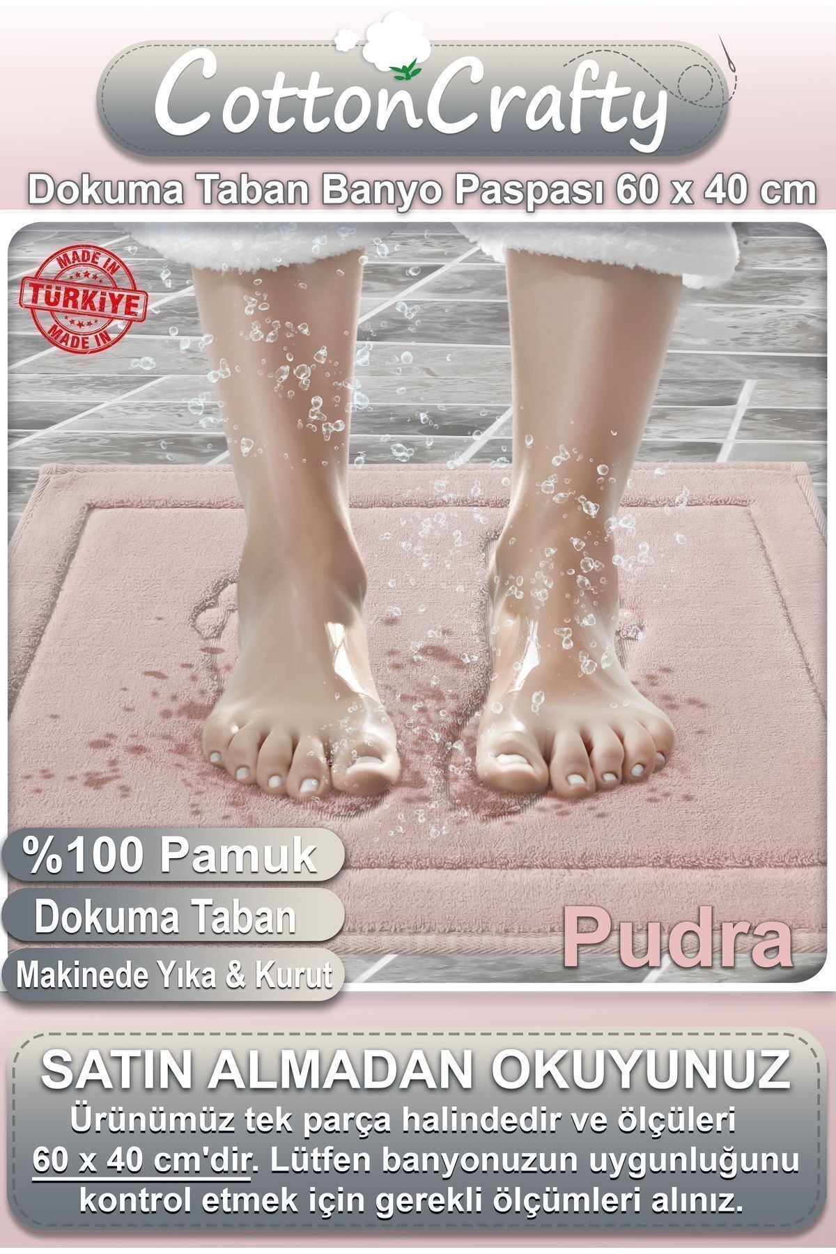 Pamuk Dokuma Su Emici Banyo Paspası Ayak 60x40 CM