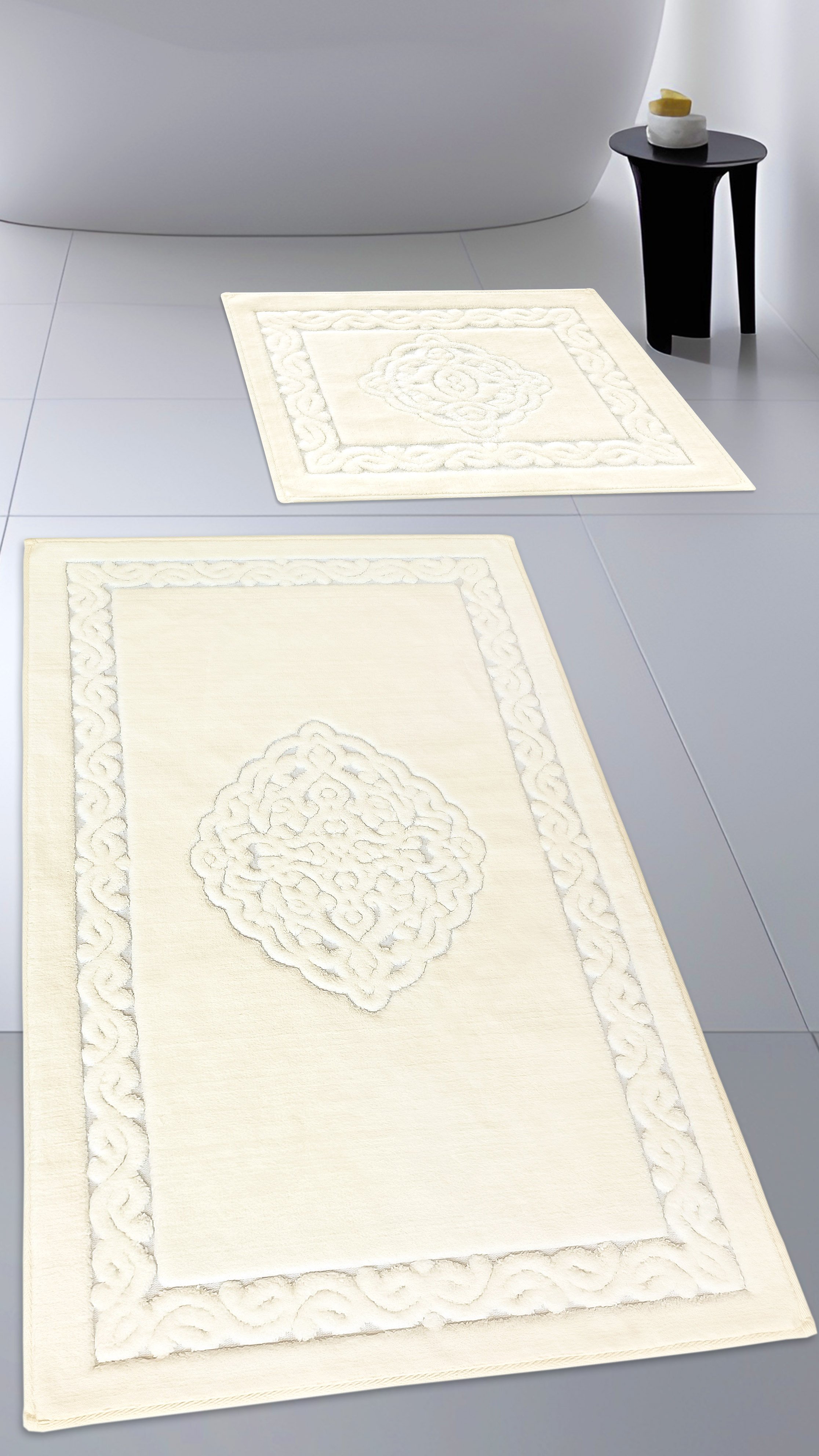 Pamuk Dokuma Su Emici Banyo Paspas Seti, Banyo Halısı, Victoria 2 Li Klozet takım 60x100 - 60x50