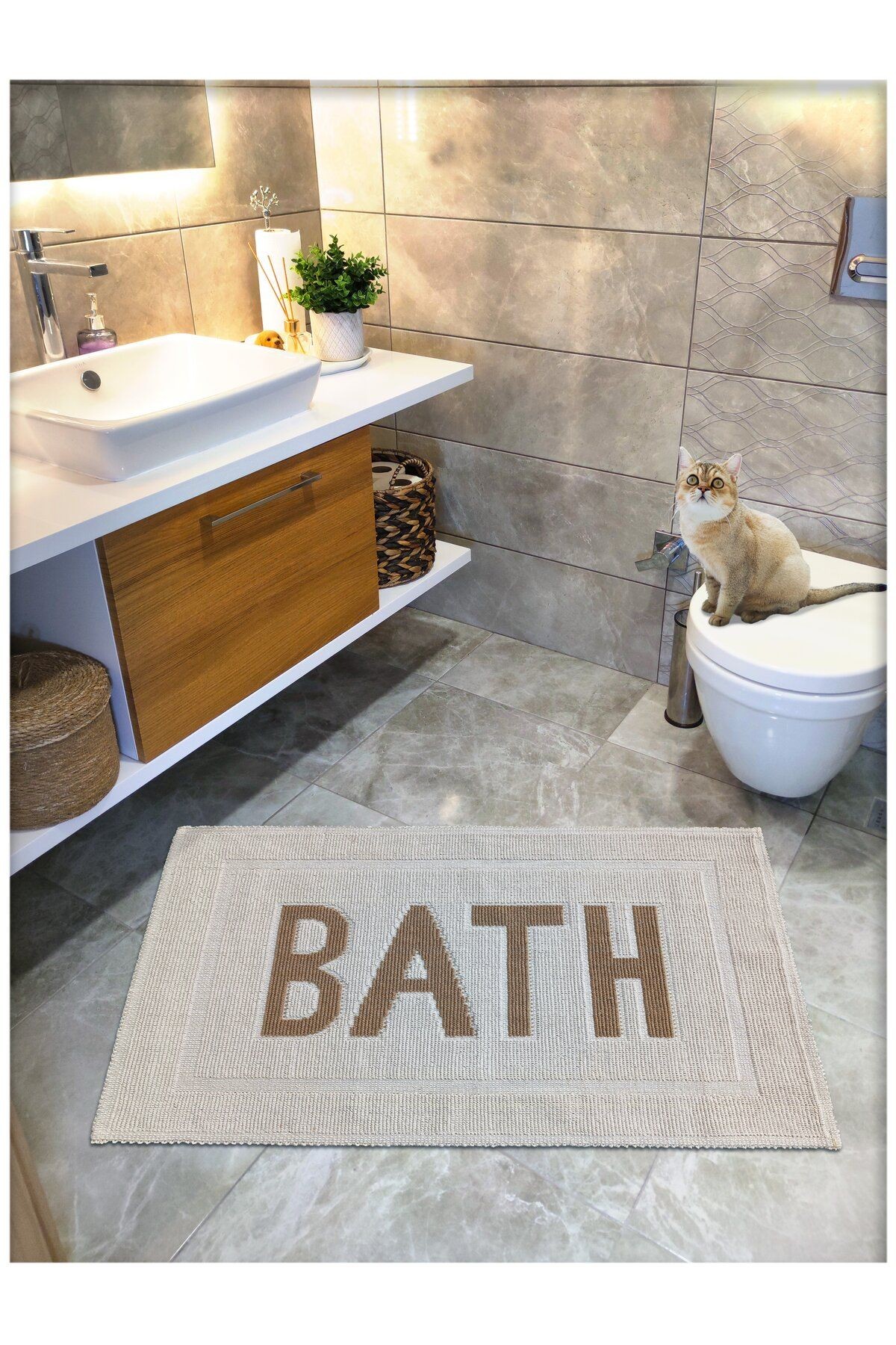 Pamuk Dokuma Su Emici Banyo Paspası, Banyo Halısı BATH 60 x 100 cm