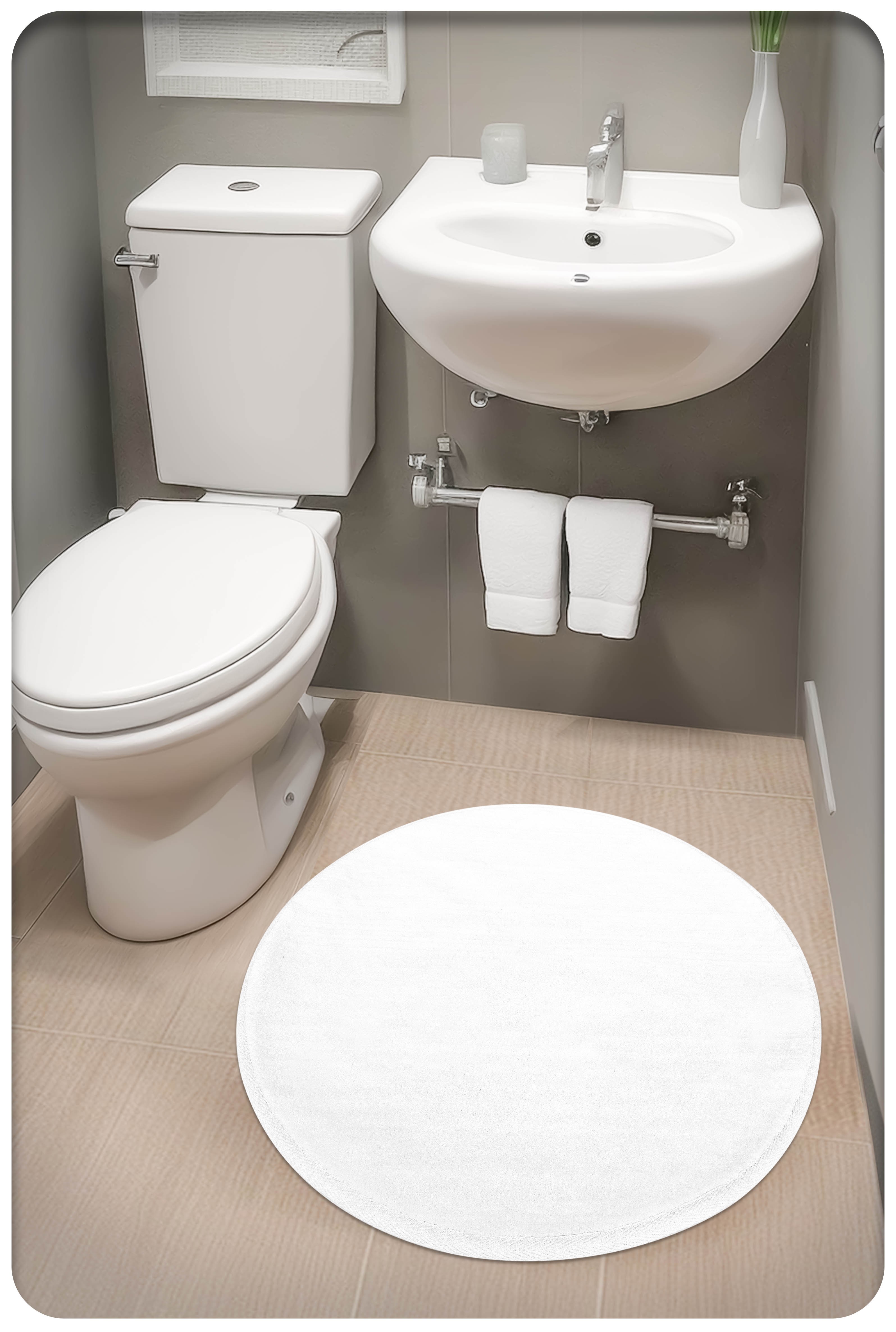 Pamuk Dokuma Su Emici Banyo Paspası, Banyo Halısı DÜZ, YUVARLAK 60X60 cm -100x100 cm