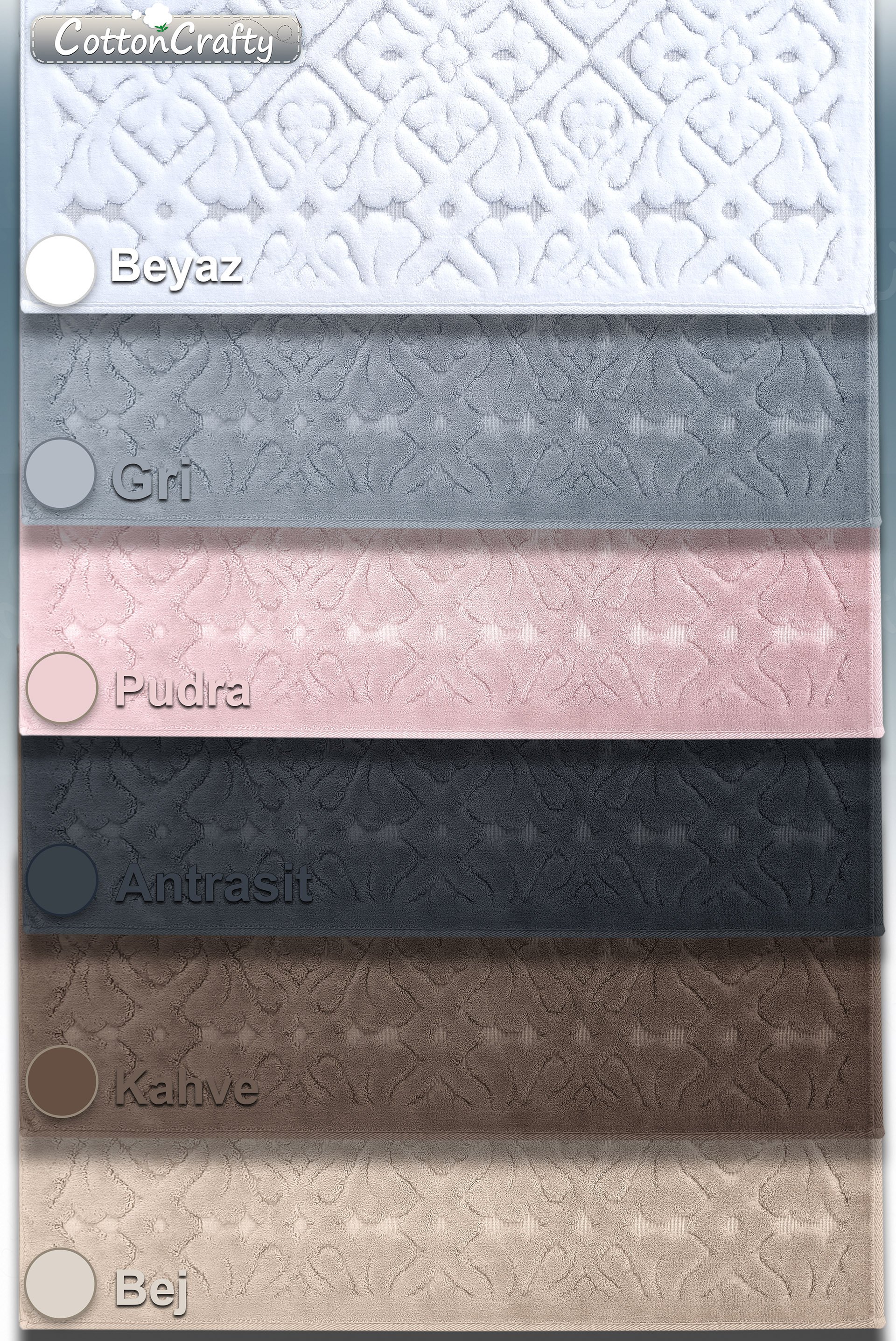 Pamuk Dokuma Su Emici Banyo Paspas Seti, Banyo Halısı LARA 2 Li Set 60x100 - 60x50 cm