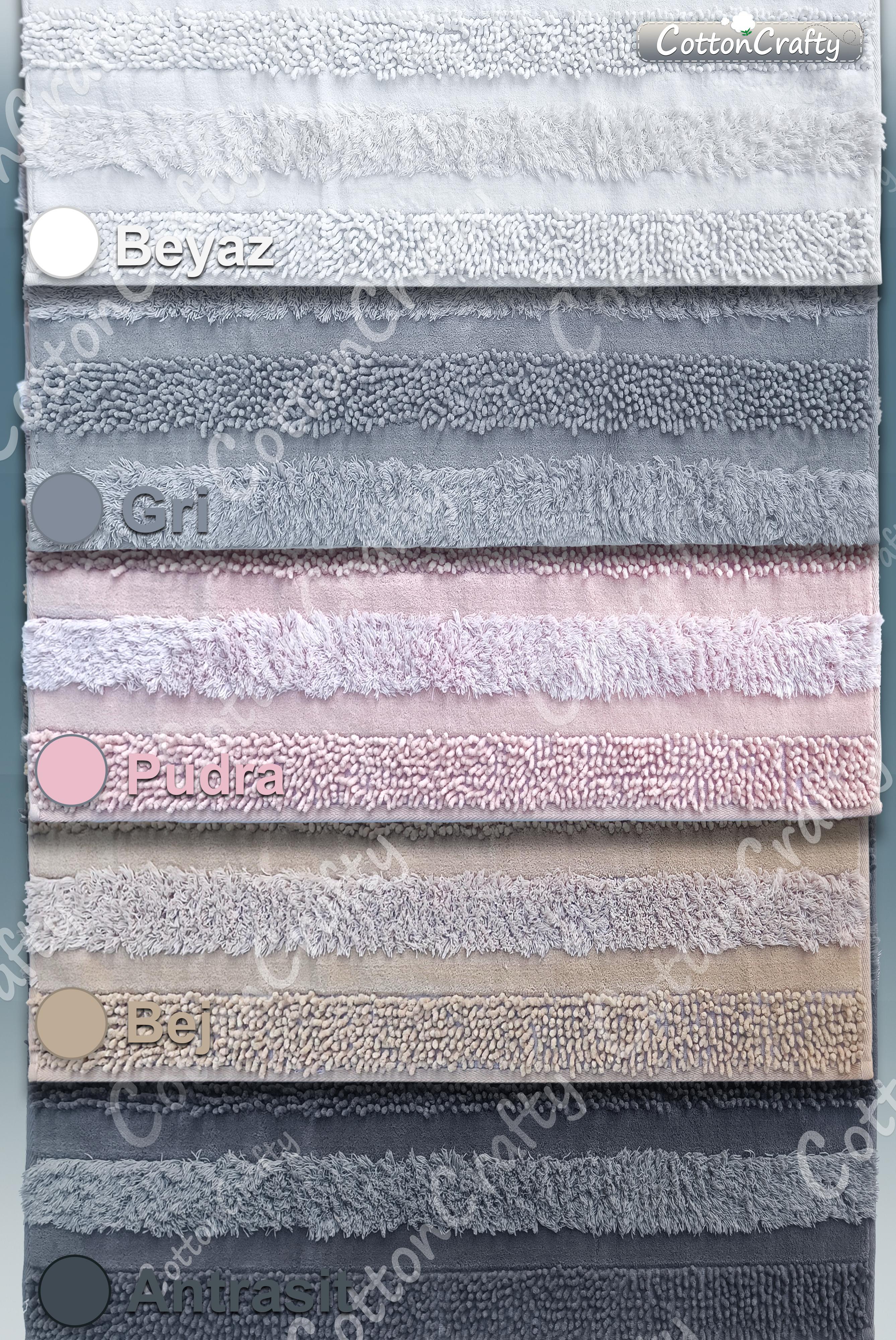 Pamuk Dokuma & Tafting Su Emici Banyo Paspas Seti, Banyo Halısı ARMONİ 2 Li Set 60x100 - 60x50 cm