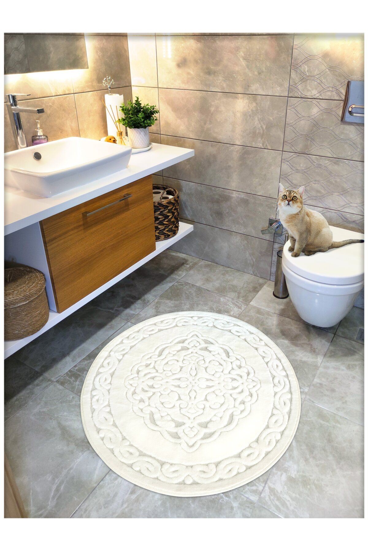 Pamuk Dokuma Su Emici Banyo Paspası, Banyo Halısı ROYAL 100x100 CM