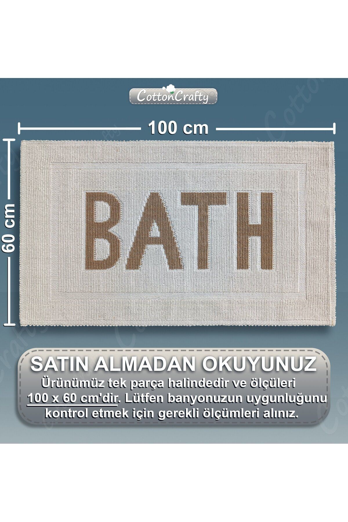 Pamuk Dokuma Su Emici Banyo Paspası, Banyo Halısı BATH 60 x 100 cm