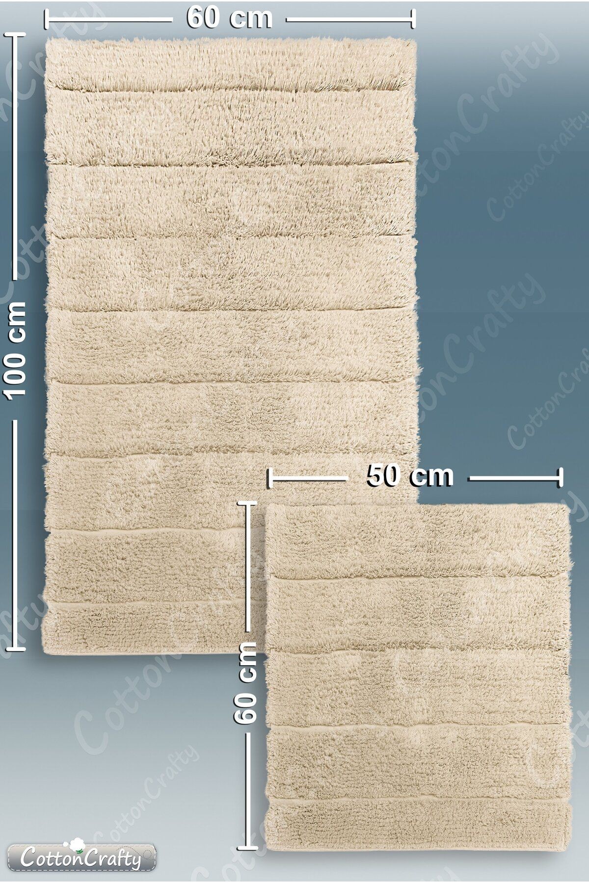 Pamuk Tafting Su Emici Banyo Paspas Seti, Banyo Halısı SOFT 2 Li Set 60x100 - 60x50