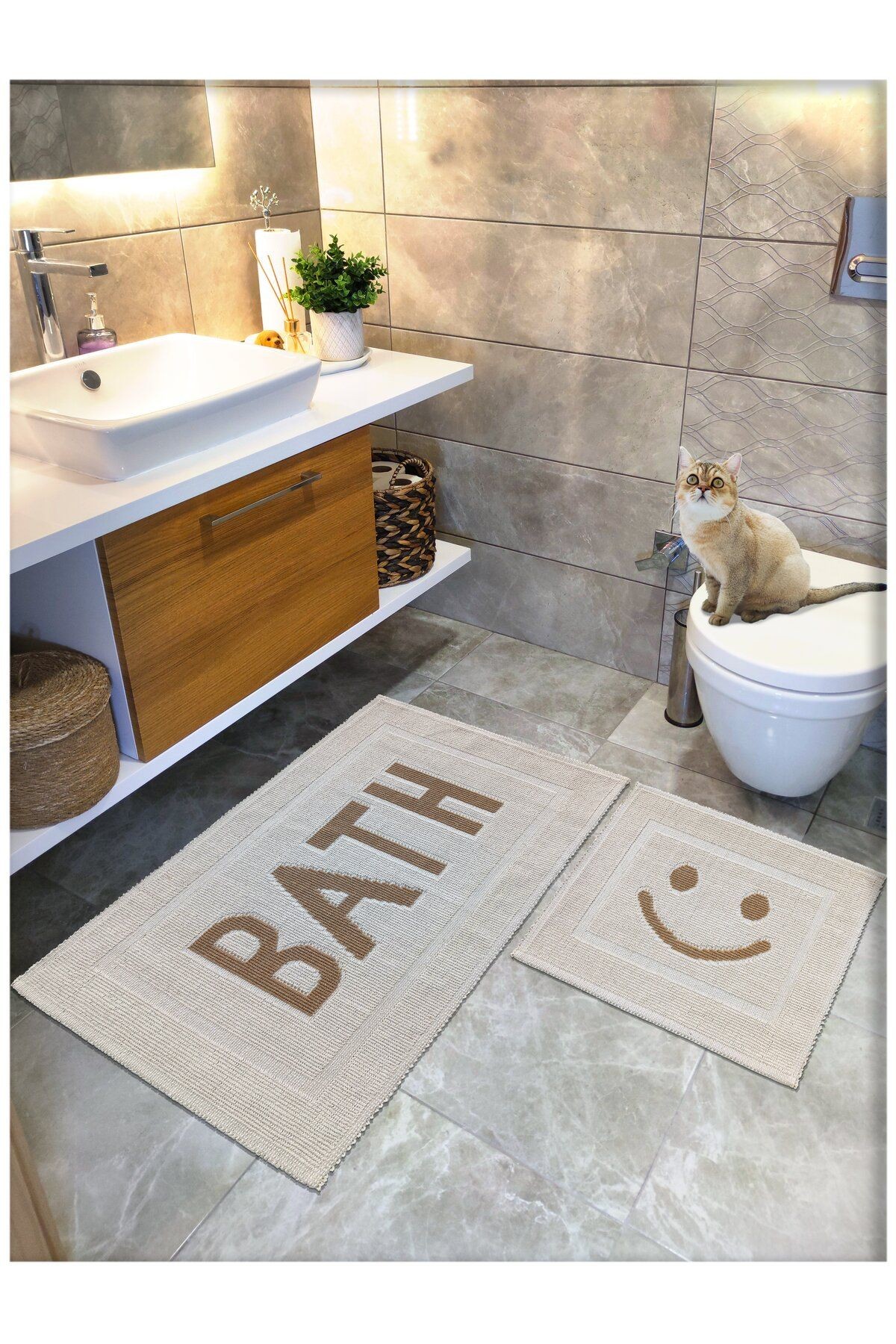Pamuk Dokuma Banyo Paspas Seti, Banyo Halısı BATH 2 Li Set 60x100 - 60x50 cm