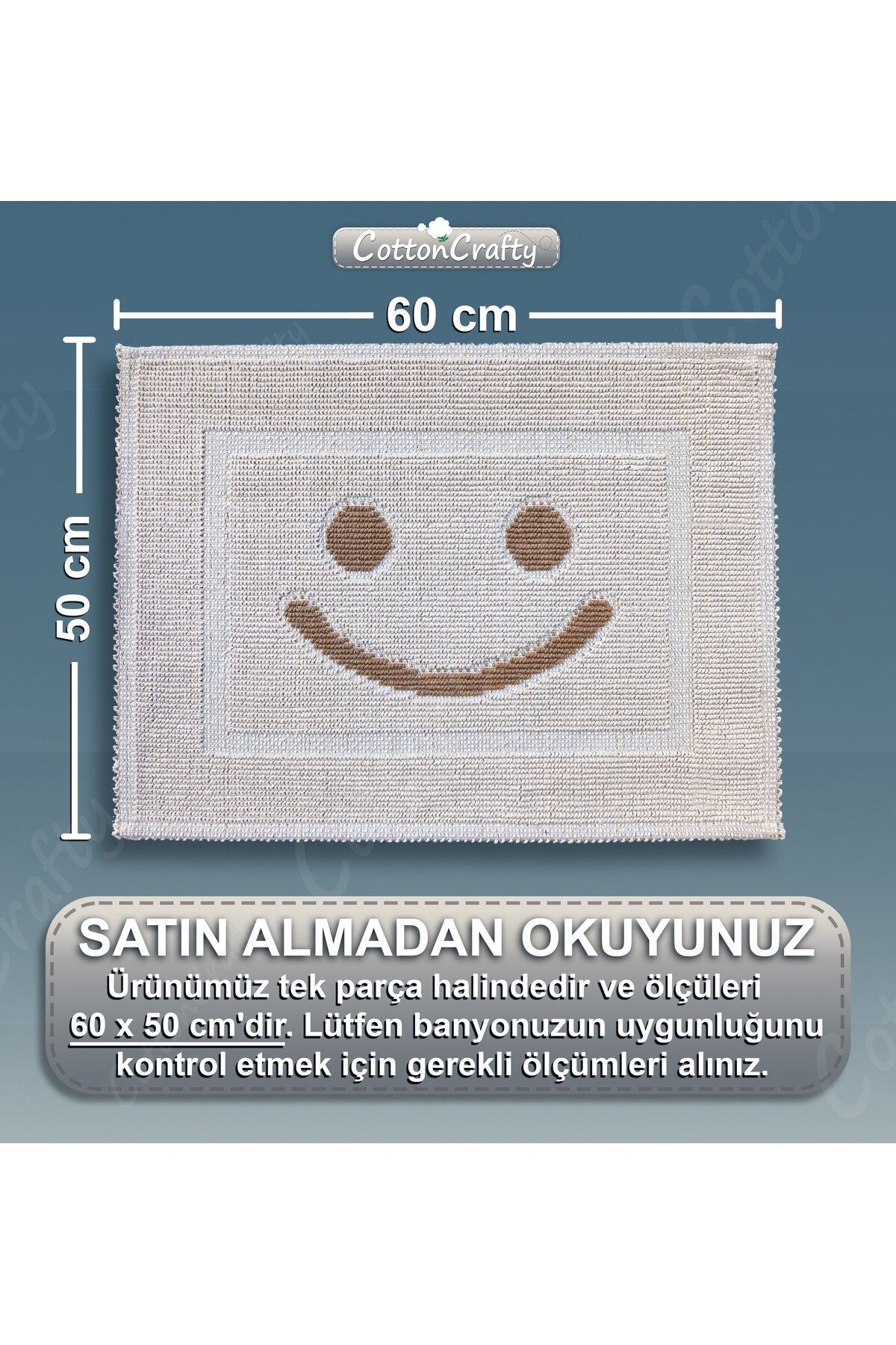 Pamuk Dokuma Su Emici Banyo Paspası, Banyo Halısı Smiley 60 x 50 cm