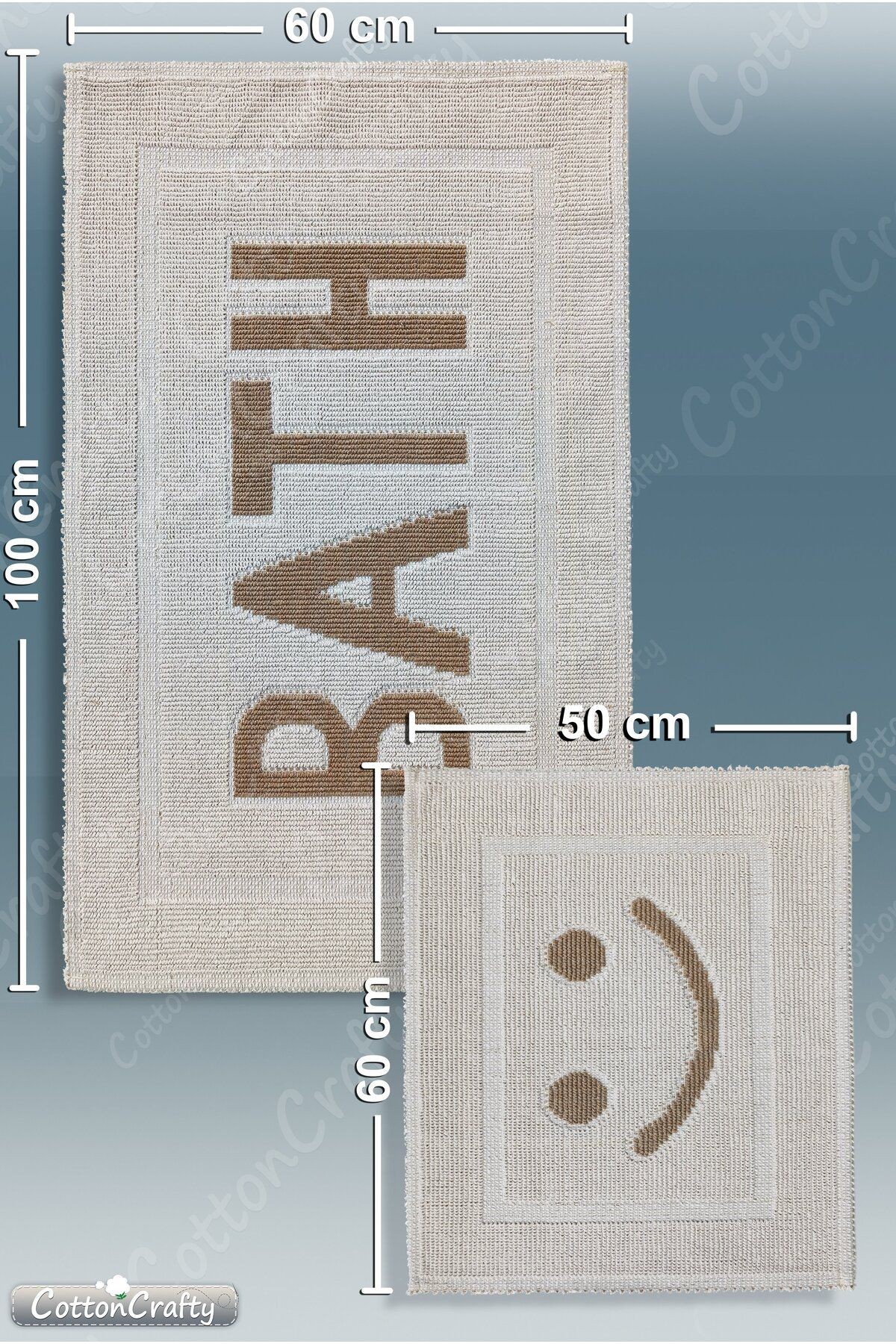 Pamuk Dokuma Banyo Paspas Seti, Banyo Halısı BATH 2 Li Set 60x100 - 60x50 cm