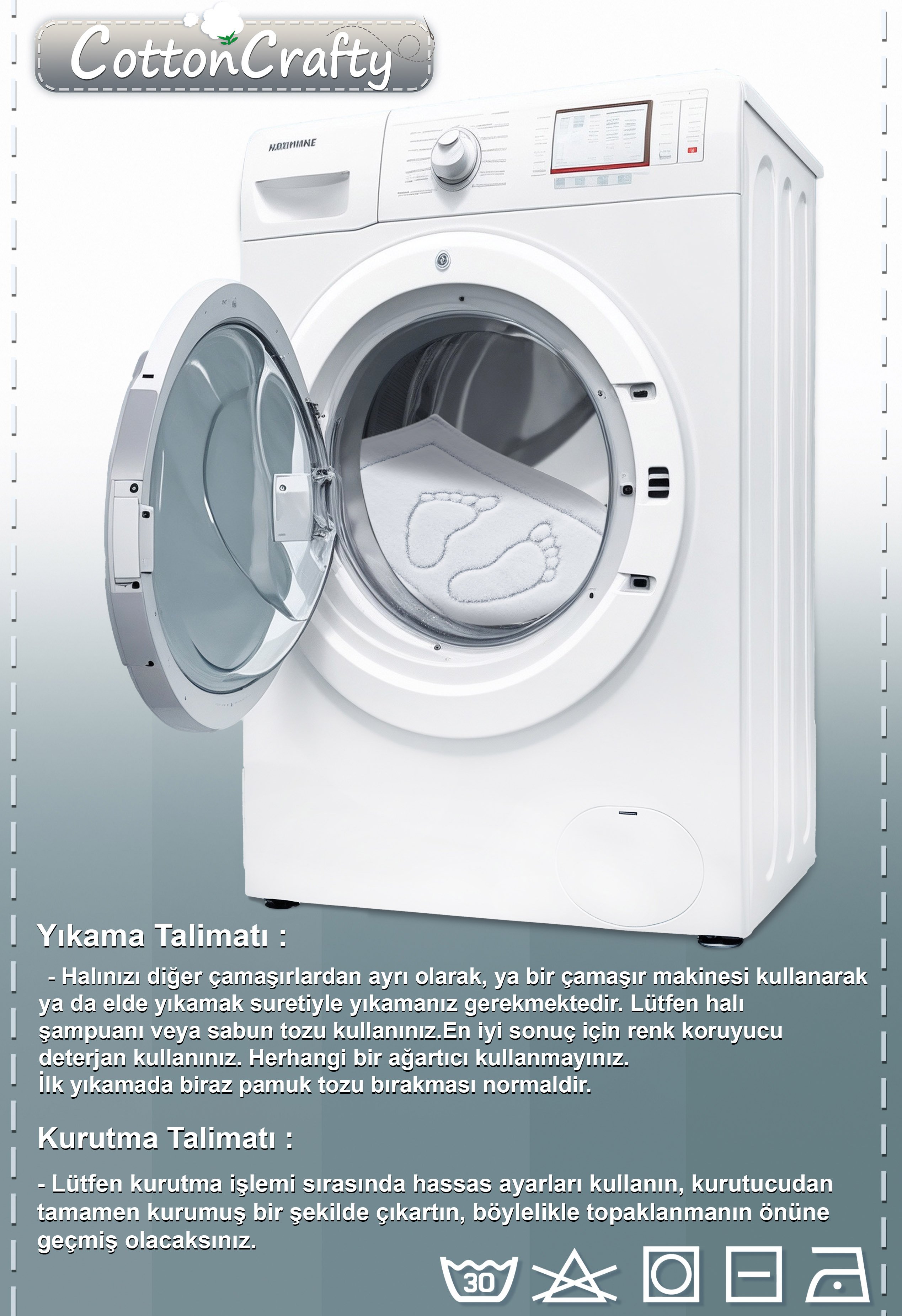 Pamuk Dokuma & Tafting Su Emici Banyo Paspas Seti, Banyo Halısı DOMİNOMOSS 2 Li Set 60x100 - 60x50 cm