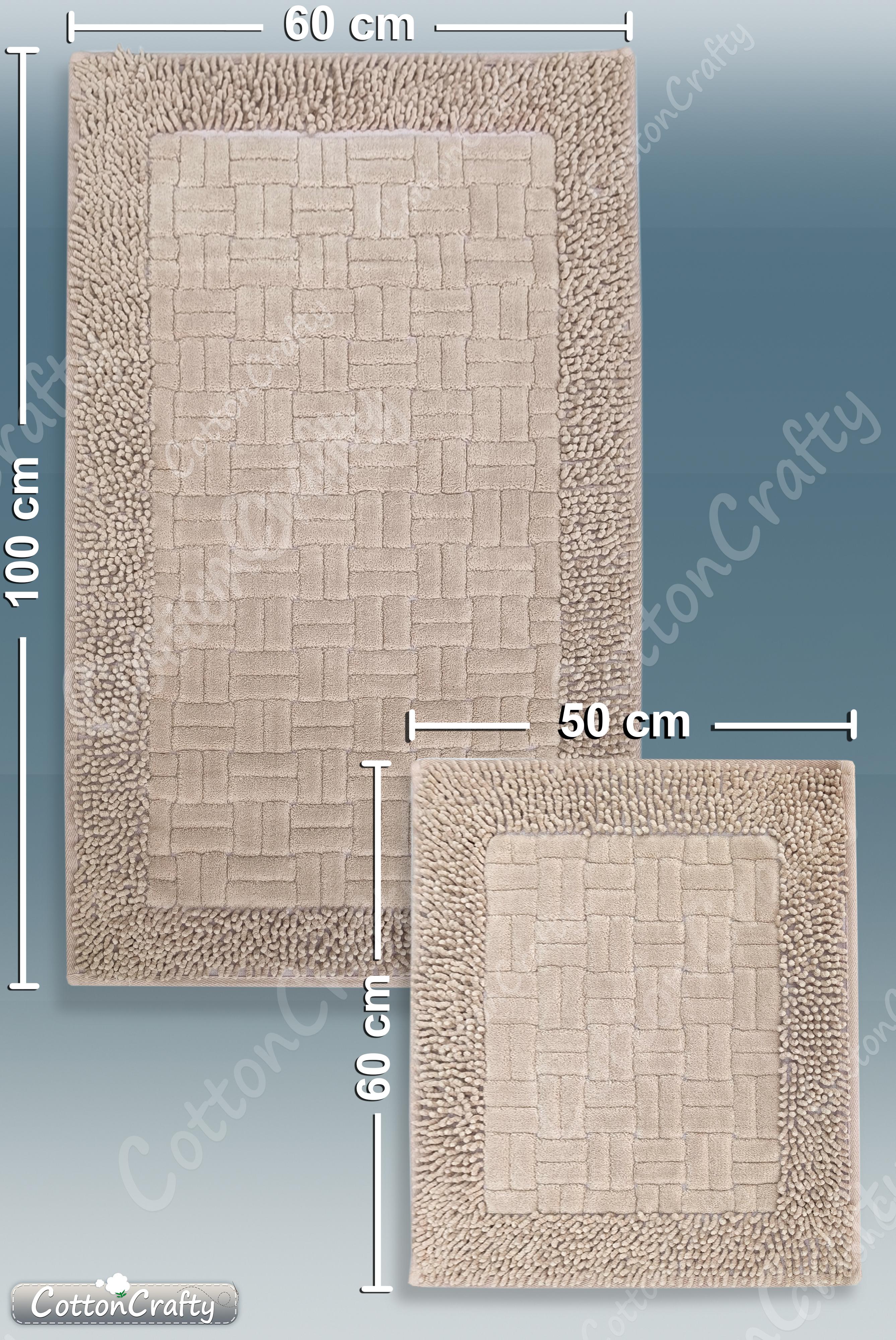 Pamuk Dokuma & Tafting Su Emici Banyo Paspas Seti, Banyo Halısı DOMİNOMOSS 2 Li Set 60x100 - 60x50 cm