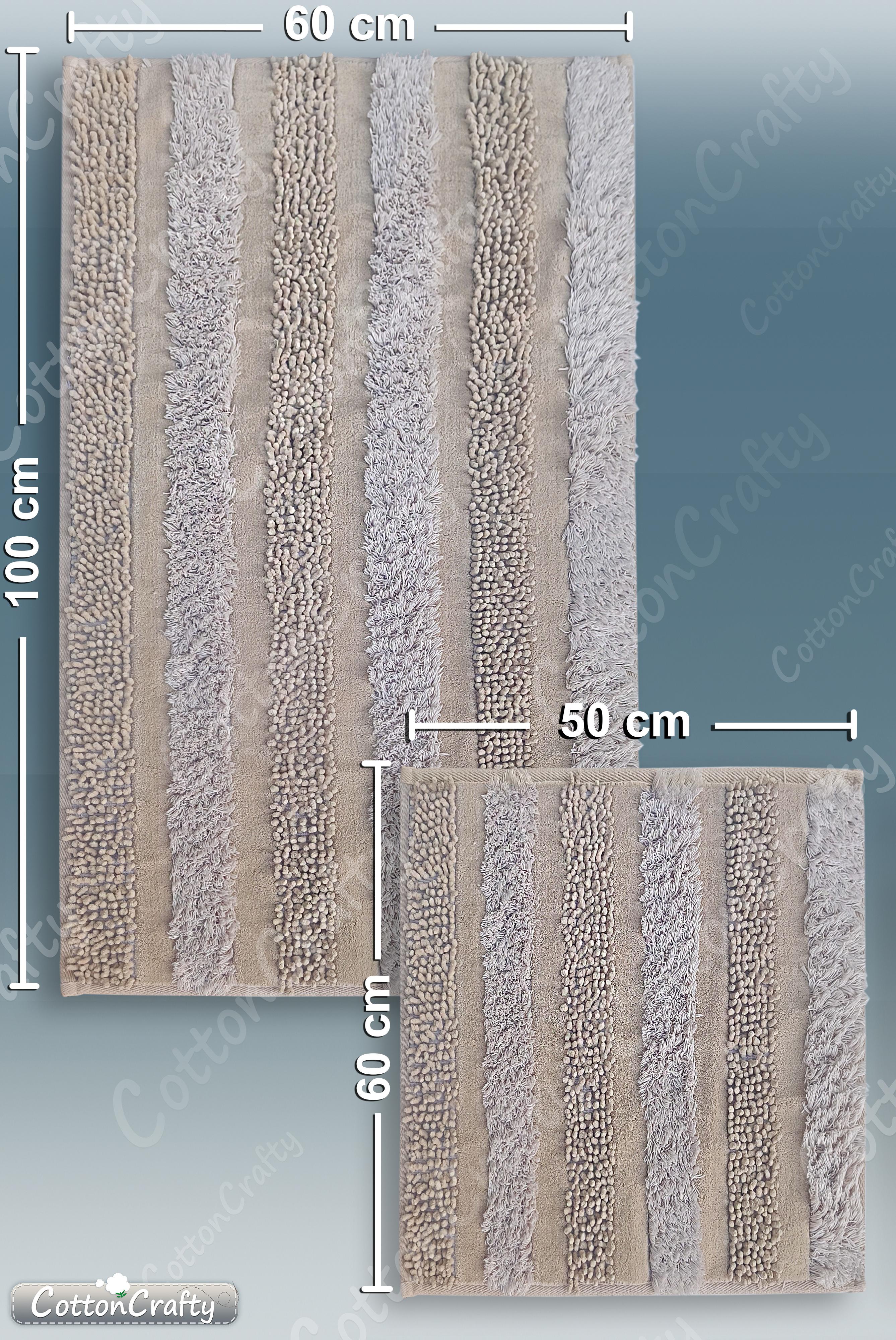 Pamuk Dokuma & Tafting Su Emici Banyo Paspas Seti, Banyo Halısı ARMONİ 2 Li Set 60x100 - 60x50 cm