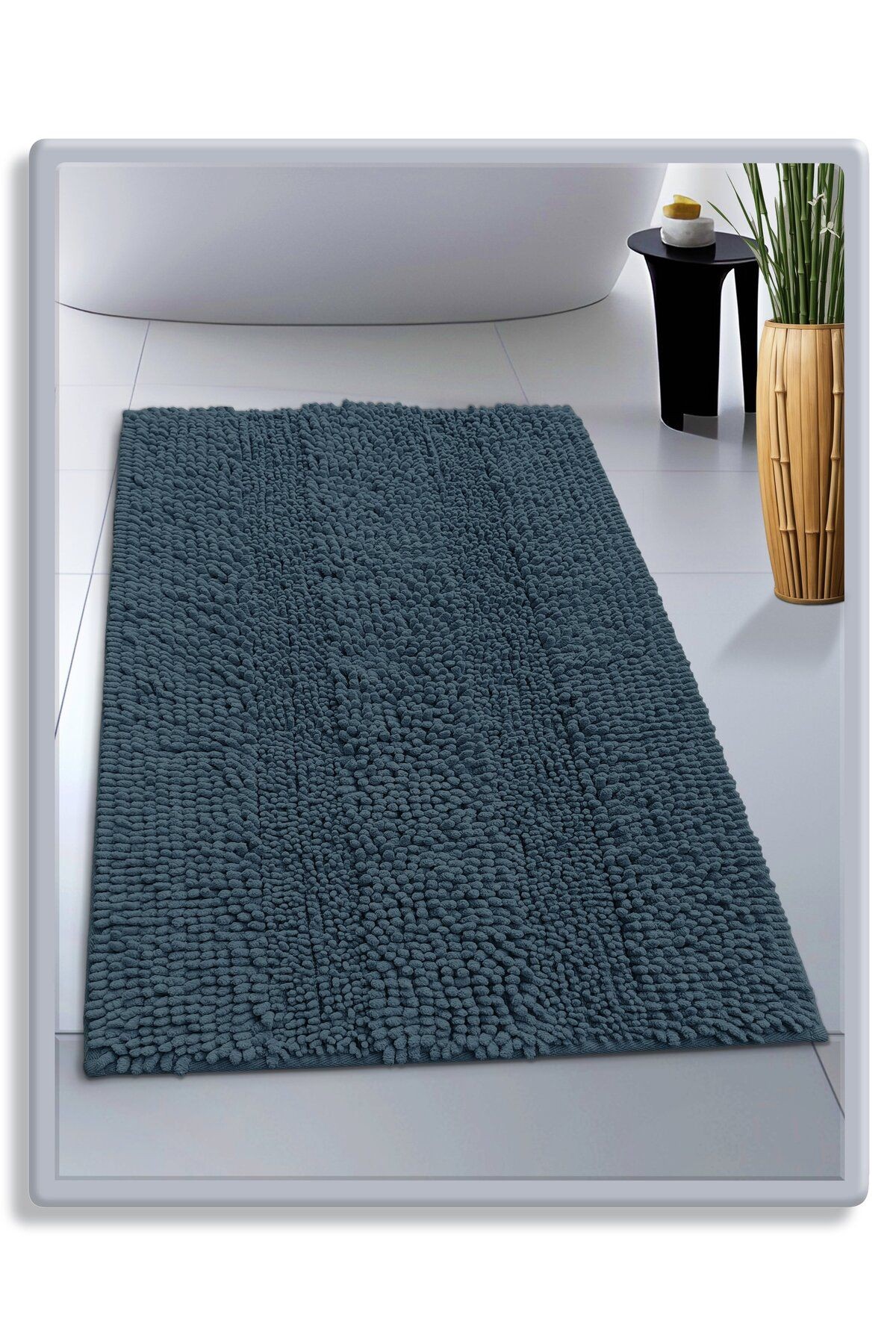 Pamuk Tafting Su Emici Banyo Paspas Seti, Banyo Halısı MAKARNA 60x100 Cm