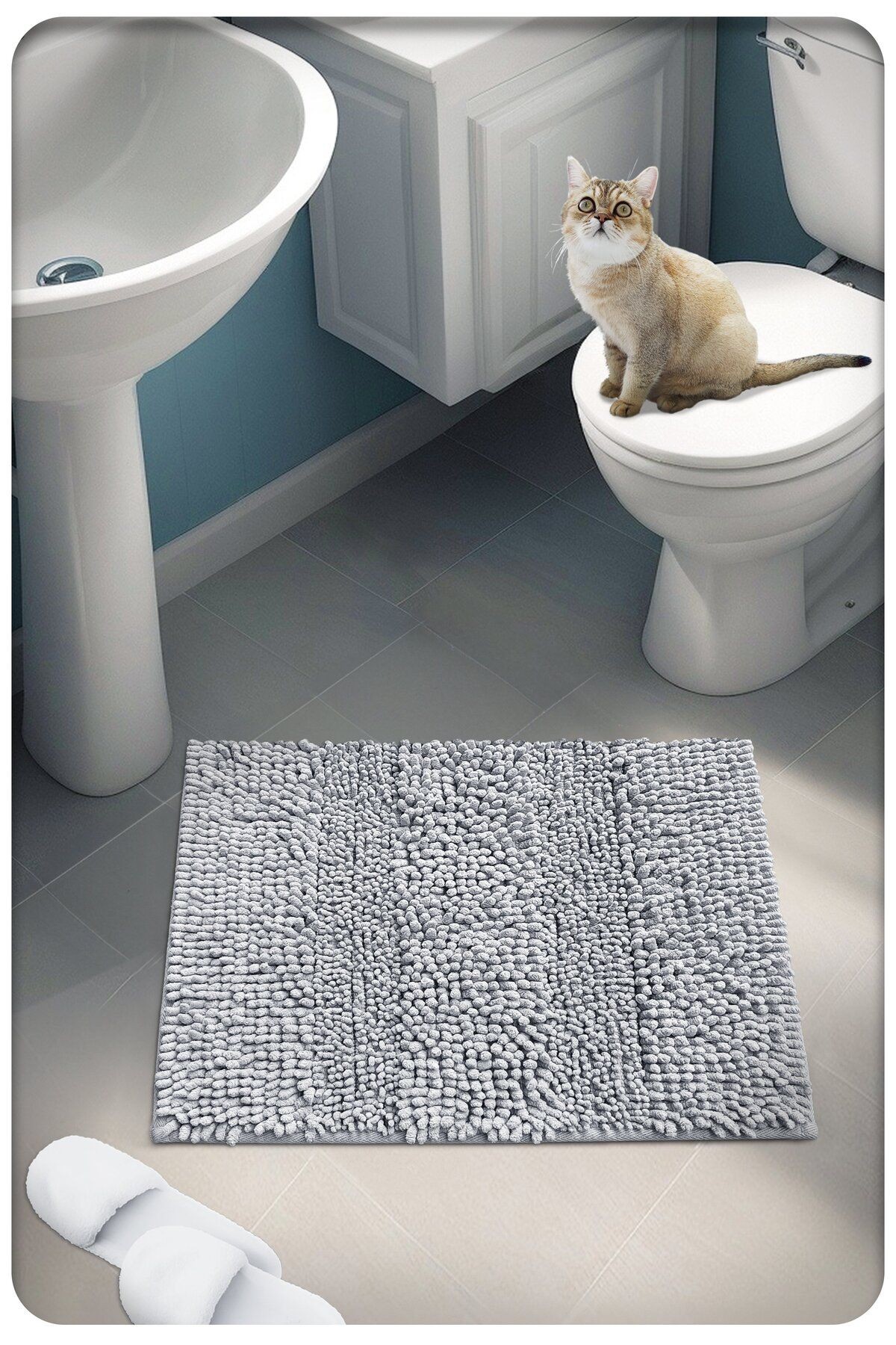 Pamuk Tafting Su Emici Banyo Paspası, Banyo Halısı Makarna 60x50 Cm