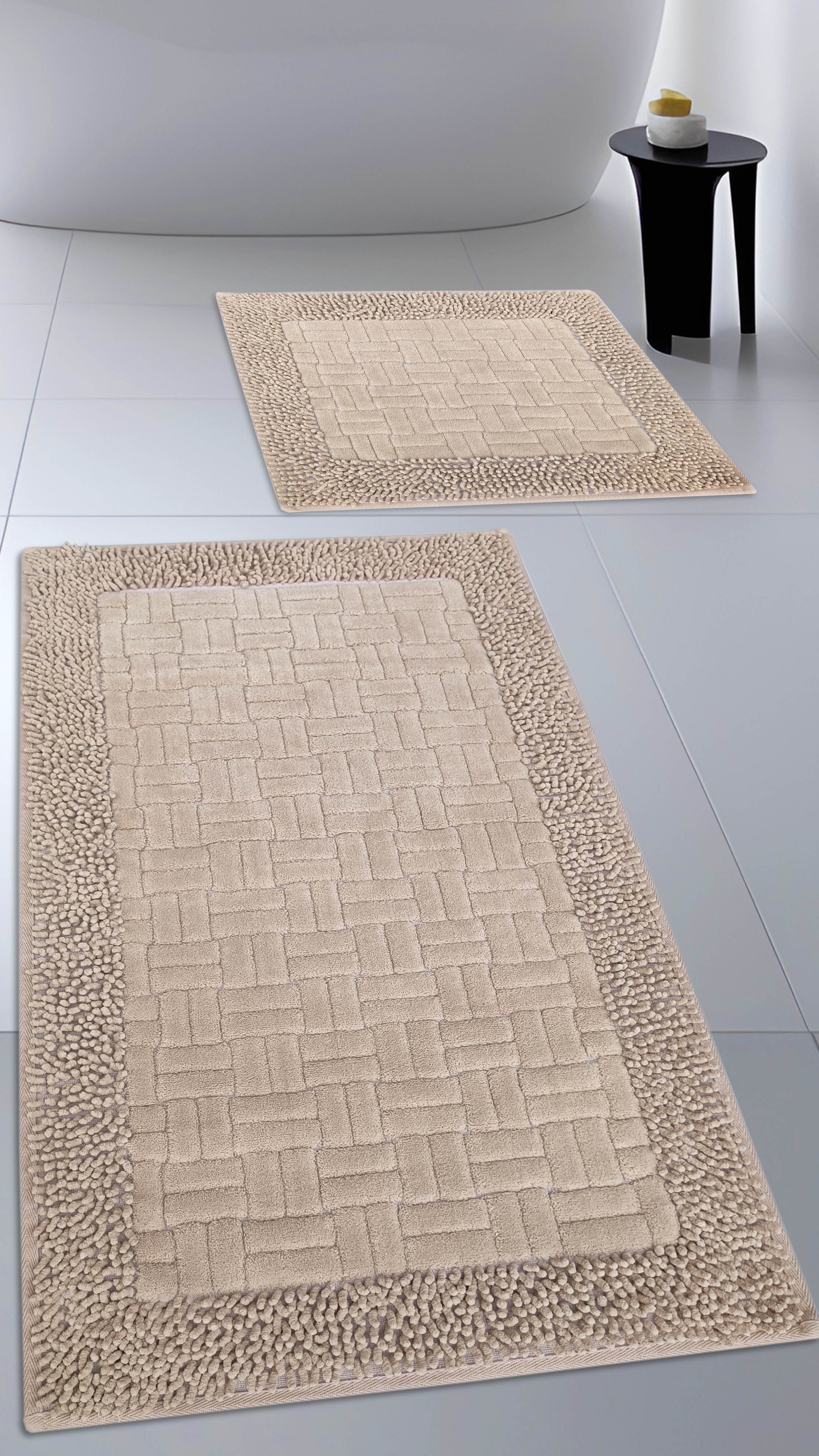 Pamuk Dokuma & Tafting Su Emici Banyo Paspas Seti, Banyo Halısı DOMİNOMOSS 2 Li Set 60x100 - 60x50 cm