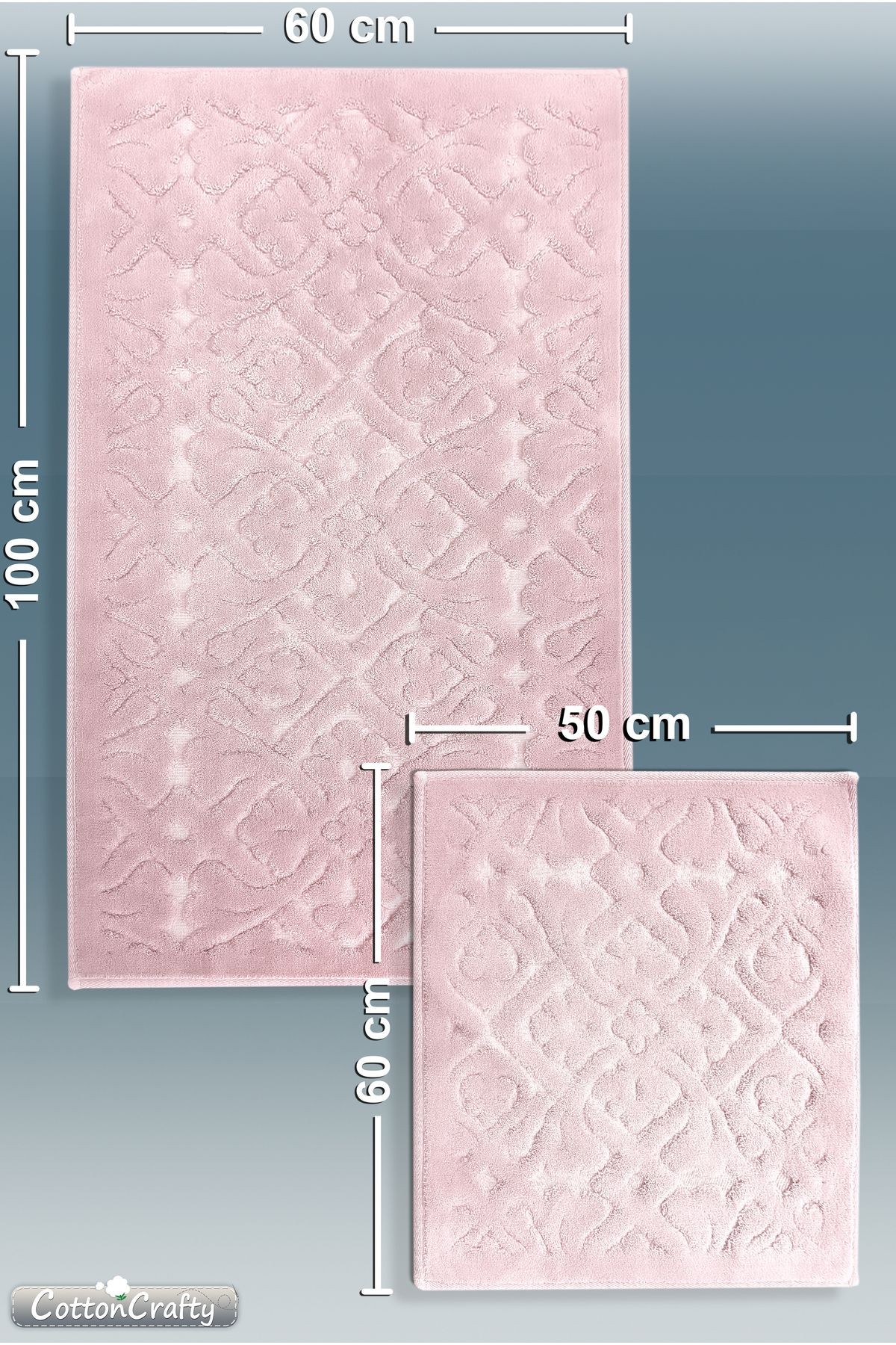 Pamuk Dokuma Su Emici Banyo Paspas Seti, Banyo Halısı LARA 2 Li Set 60x100 - 60x50 cm