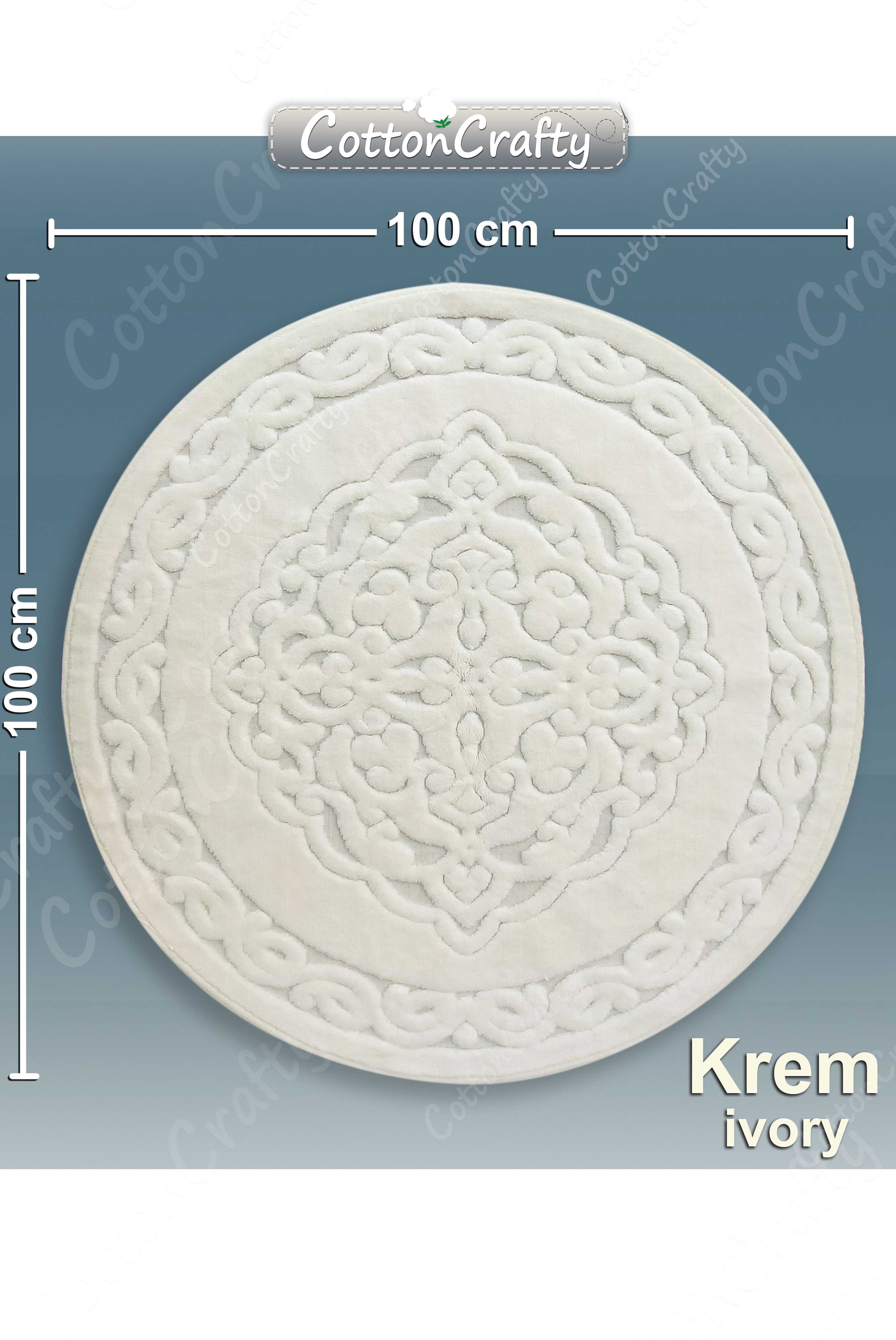Geleneksel Pamuklu Dokuma, Su Emici, Kaymaz Taban, Banyo Paspası, Banyo Halısı ROYAL, Yuvarlak 100x100, 120x120 cm