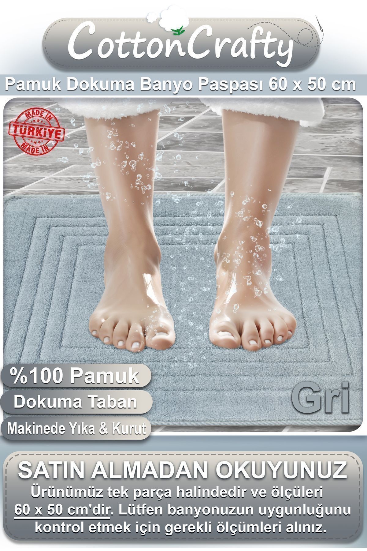 Pamuk Dokuma Su Emici Banyo Paspası VERA 60x50 Cm