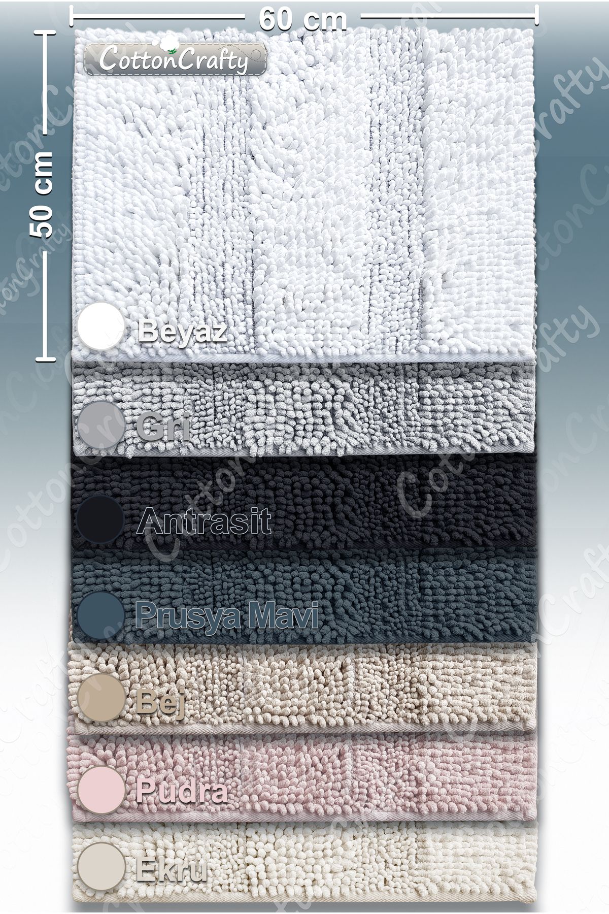 Pamuk Tafting Su Emici Banyo Paspası, Banyo Halısı Makarna 60x50 Cm