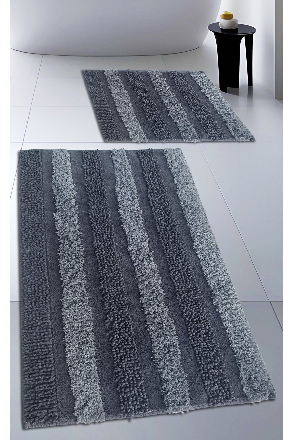 Pamuk Dokuma & Tafting Su Emici Banyo Paspas Seti, Banyo Halısı ARMONİ 2 Li Set 60x100 - 60x50 cm