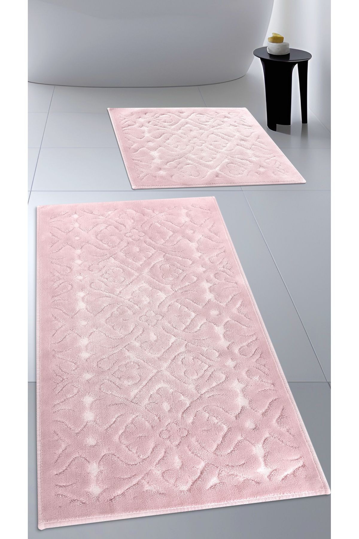 Pamuk Dokuma Su Emici Banyo Paspas Seti, Banyo Halısı LARA 2 Li Set 60x100 - 60x50 cm