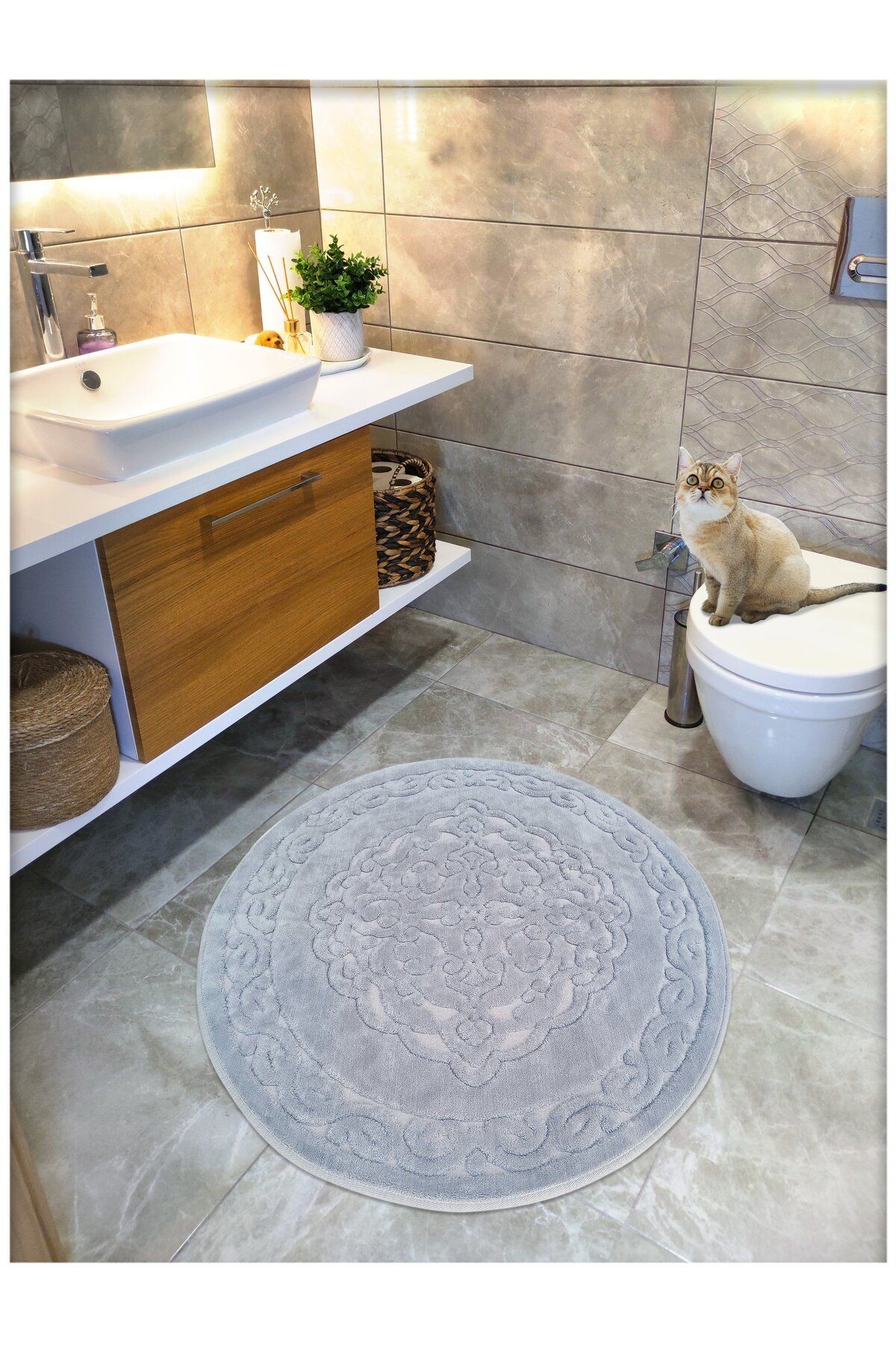 Pamuk Dokuma Su Emici Banyo Paspası, Banyo Halısı ROYAL 100x100 CM