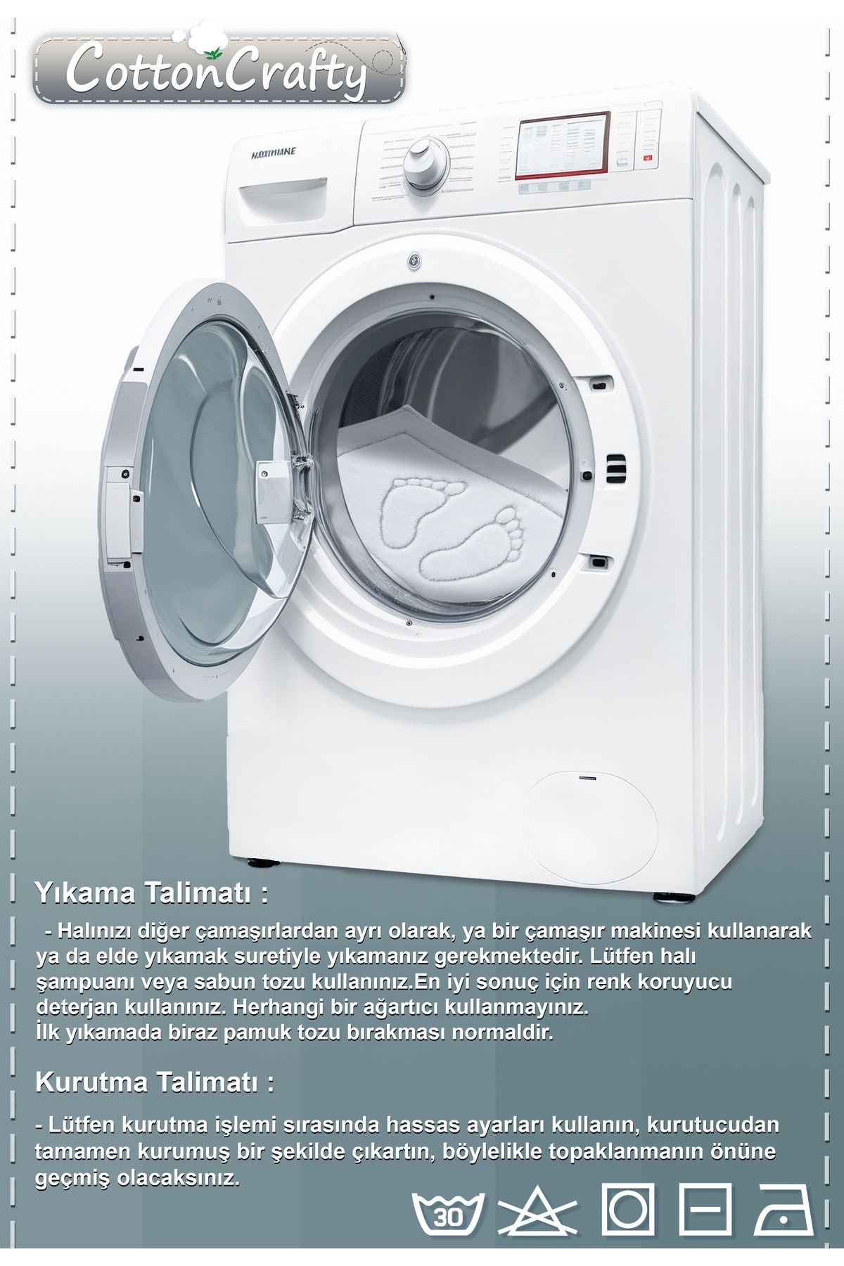 Pamuk Dokuma, Su Emici, Banyo Paspas Seti, Banyo Halısı, ŞERİT ,60x100 - 60x50 CM