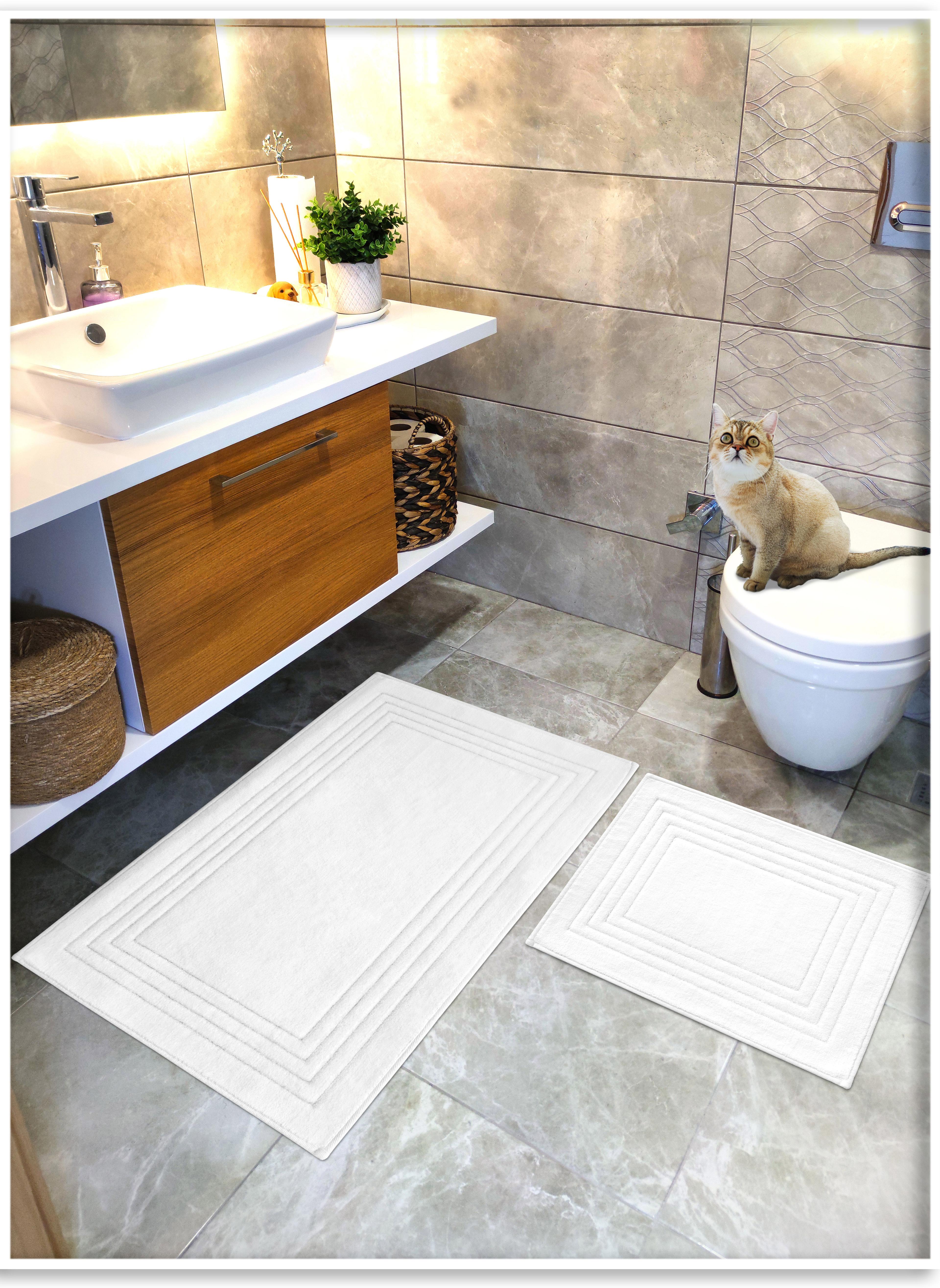 Pamuk Dokuma Su Emici Banyo Paspas Seti, Banyo Halısı VERA 2 Li Set 60x100 - 60x50 CM