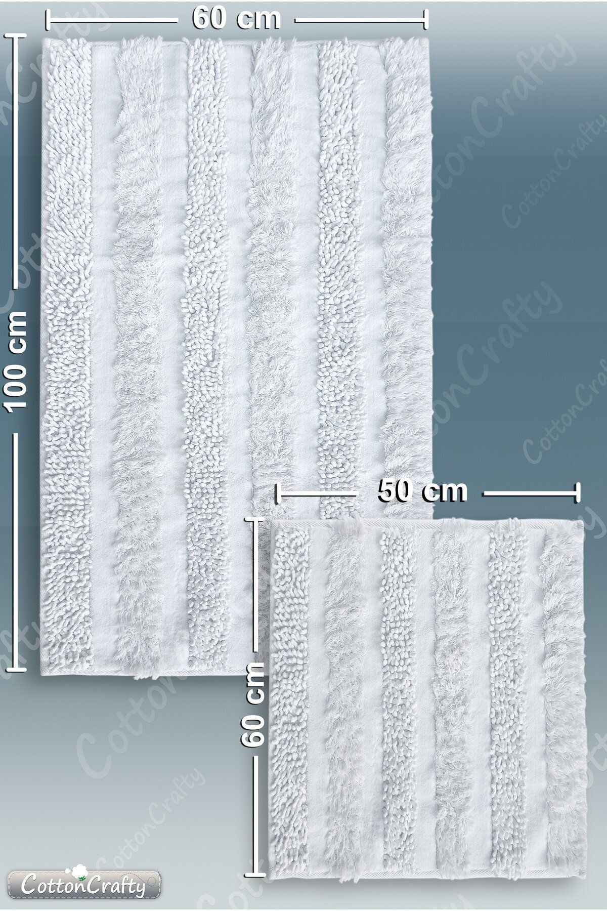 Pamuk Dokuma & Tafting Su Emici Banyo Paspas Seti, Banyo Halısı ARMONİ 2 Li Set 60x100 - 60x50 cm