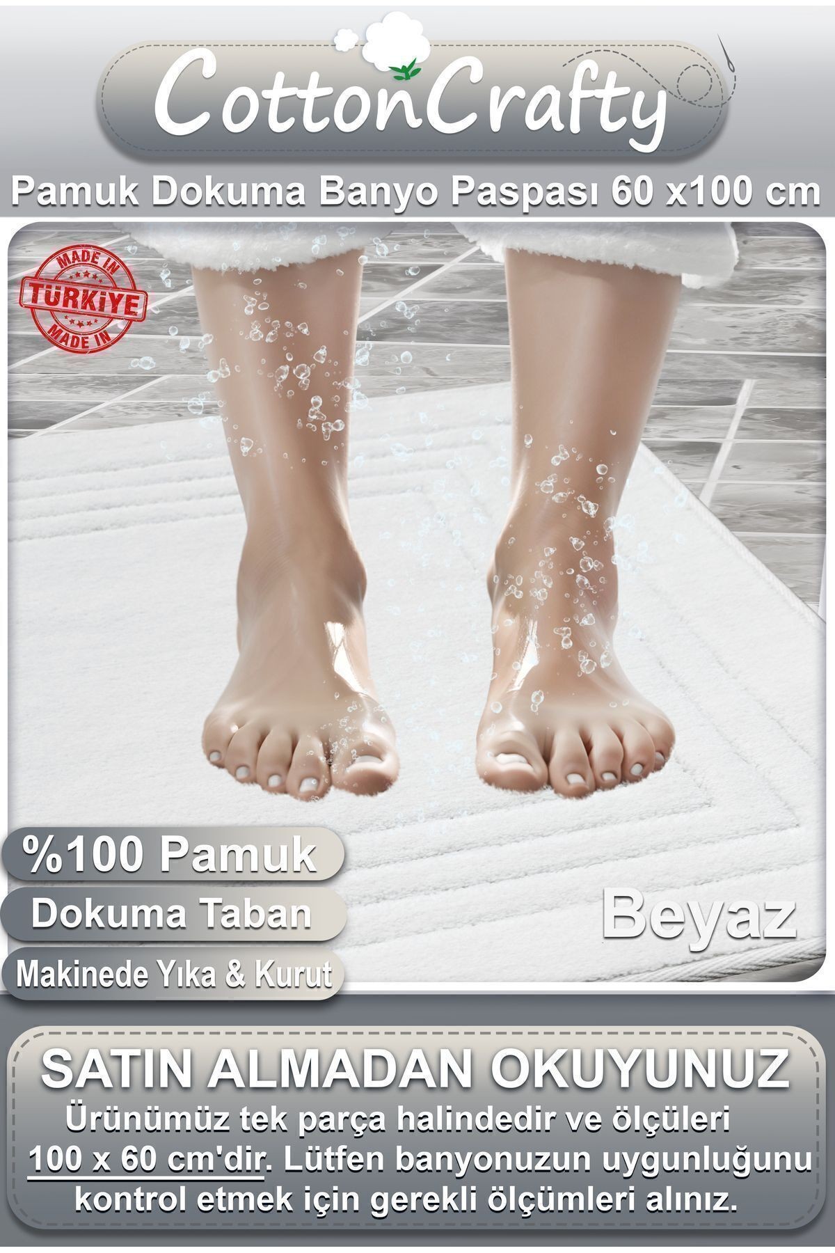Pamuk Dokuma Su Emici Banyo Paspası, Banyo Halısı VERA 60x100 CM