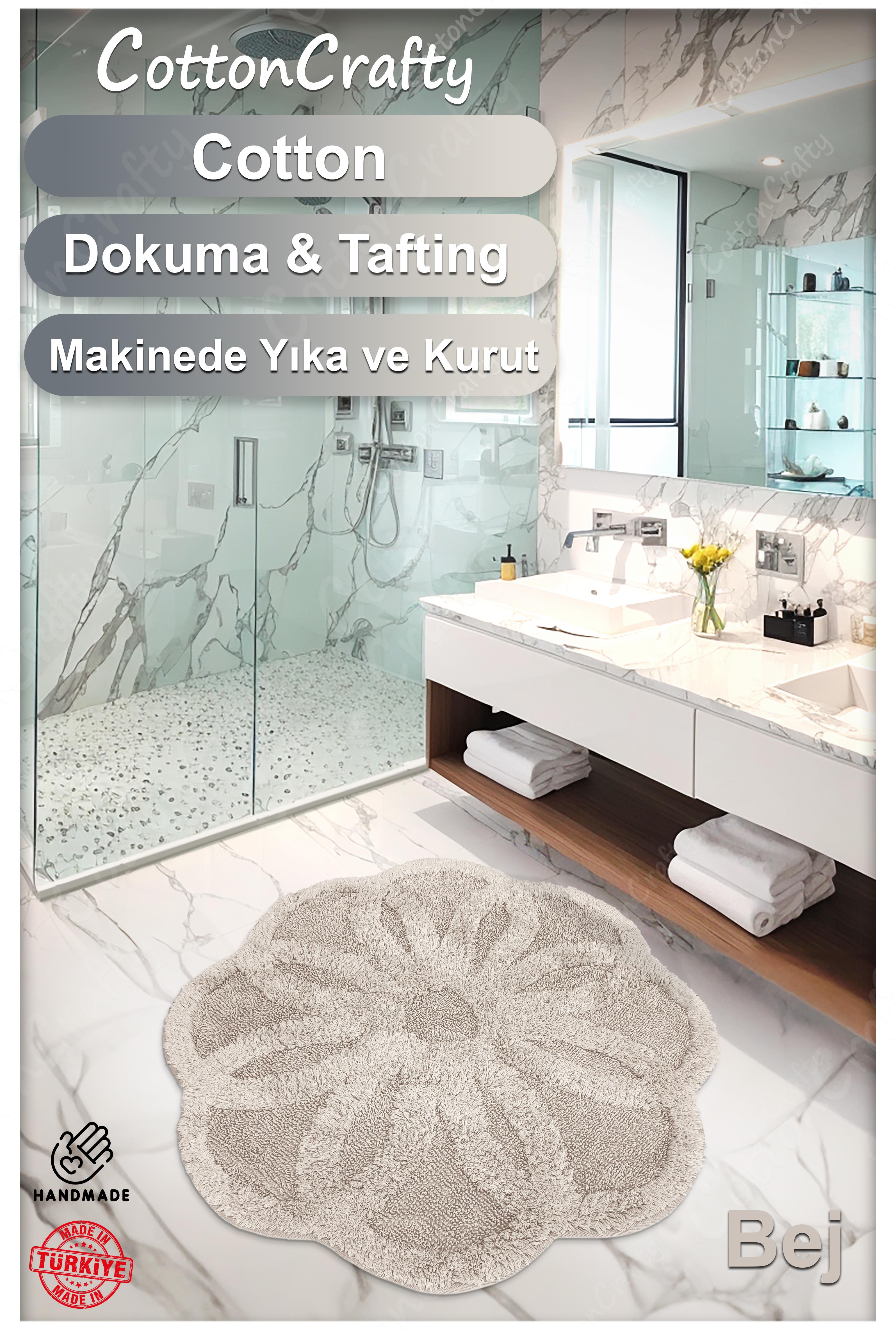 Pamuk Tafting Su Emici Banyo Paspası, Banyo Halısı LOTUS 