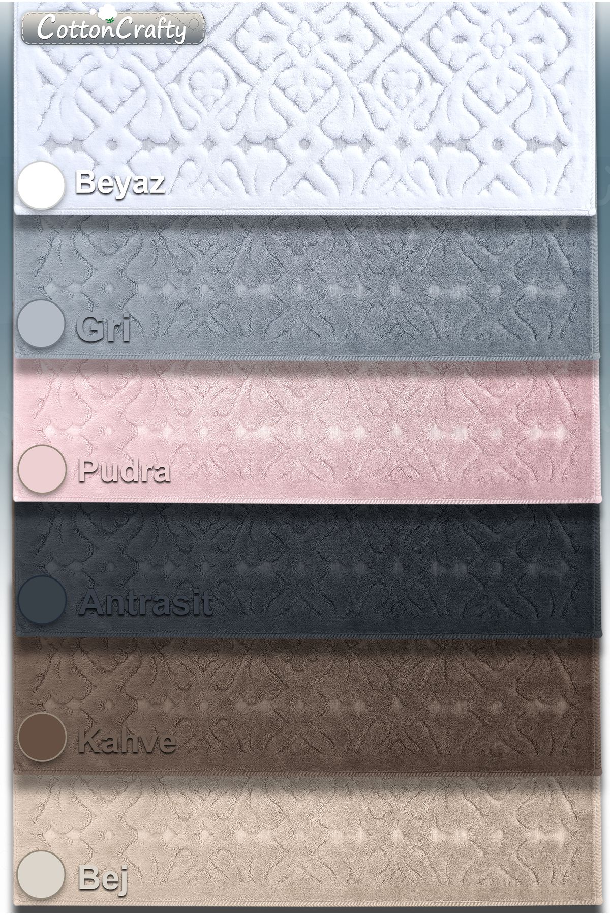 Geleneksel Pamuklu Dokuma Su Emici Banyo Paspas Seti, Banyo Halısı LARA 2'li Set, Klozet Takım 60x100 - 60x50 cm