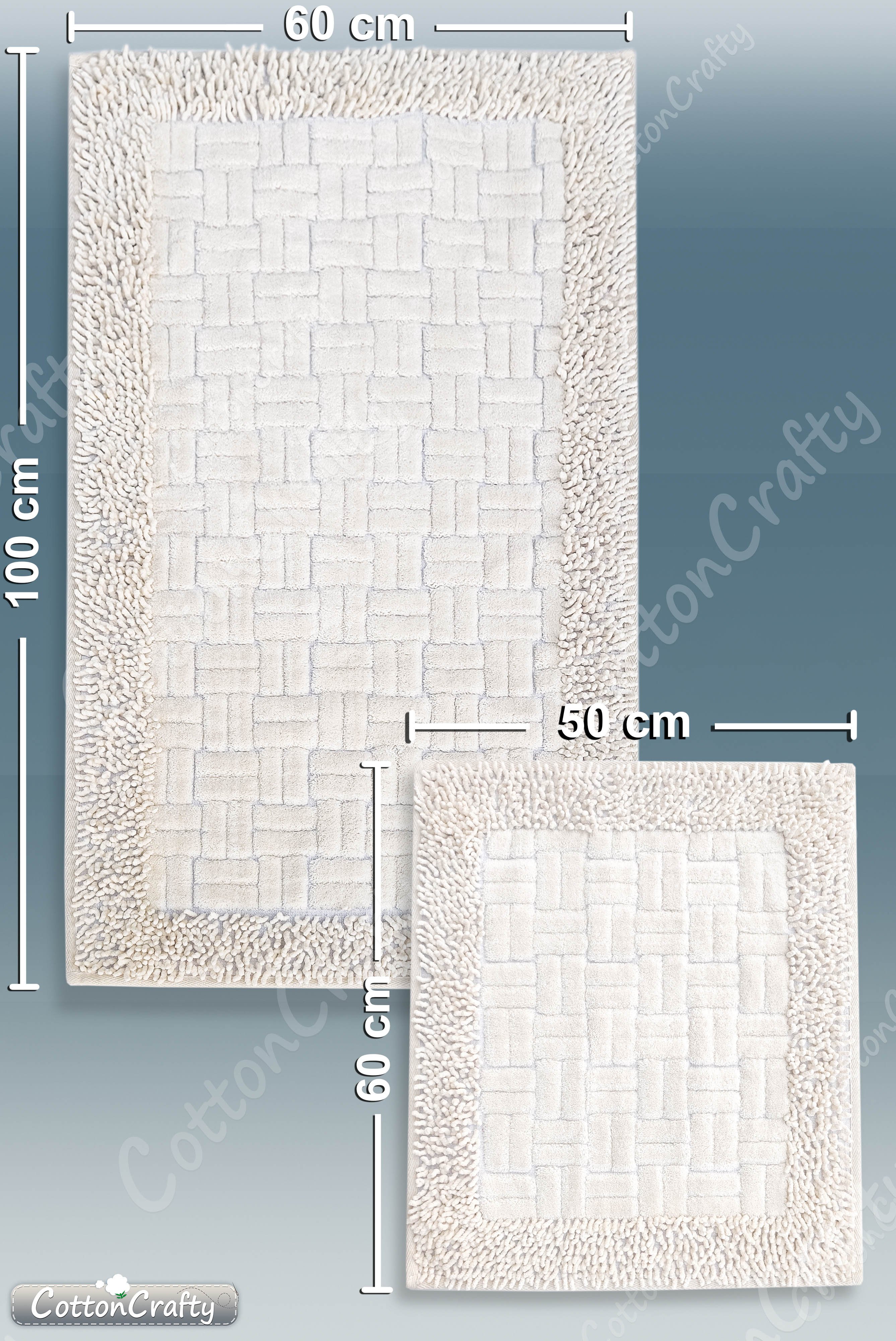 Geleneksel Pamuklu Dokuma,Tafting, Su Emici, El Yapımı, Banyo Paspas Seti, Banyo Halısı, DOMİNOMOSS 2'li Klozet Takım, 60x100 - 60x50 cm