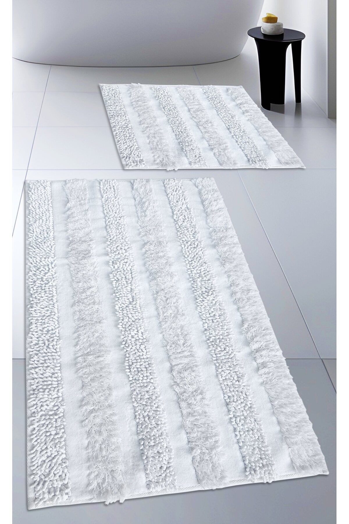 Pamuk Dokuma & Tafting Su Emici Banyo Paspas Seti, Banyo Halısı ARMONİ 2 Li Set 60x100 - 60x50 cm