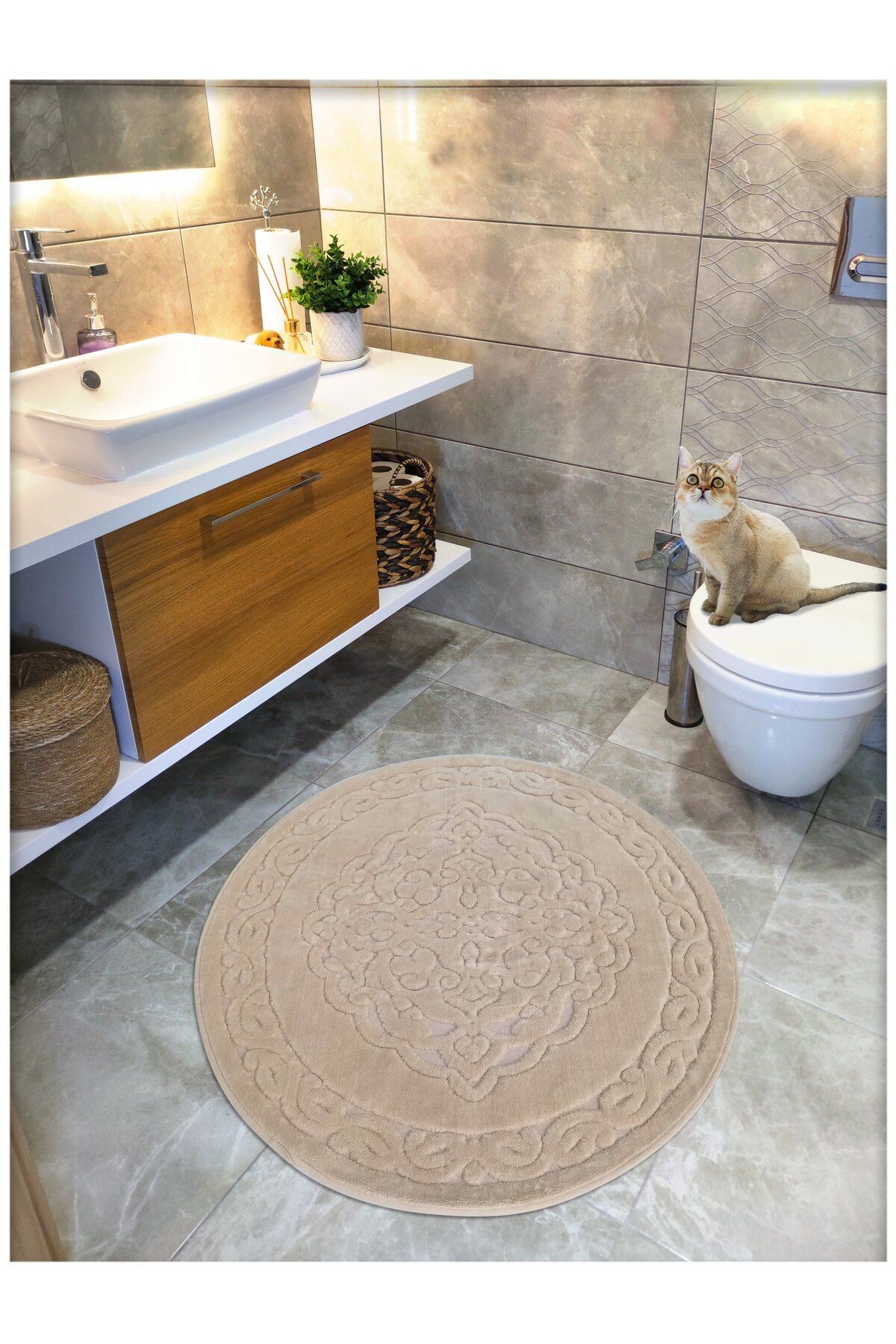 Pamuk Dokuma Su Emici Banyo Paspası, Banyo Halısı ROYAL 100x100 CM