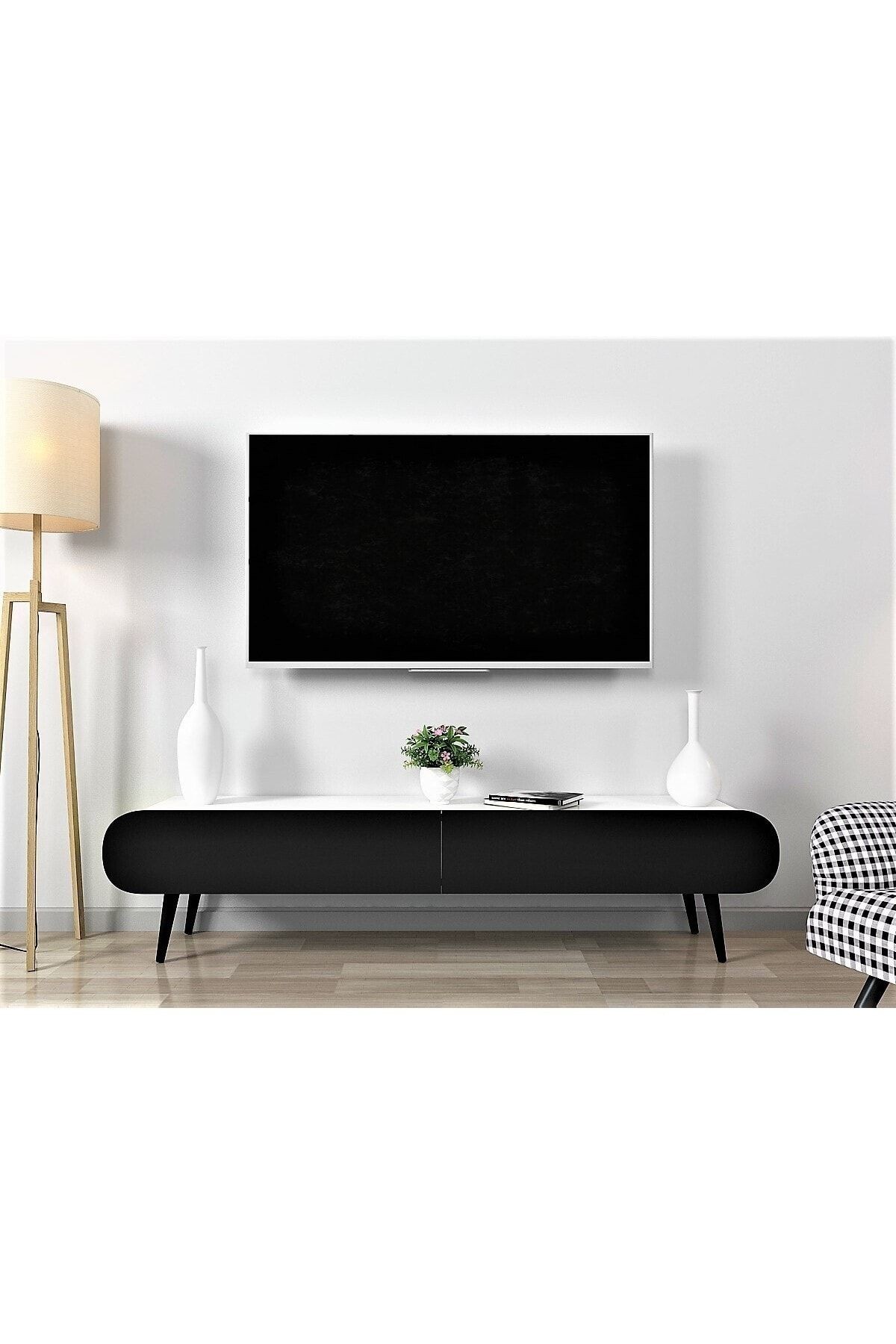 Flora Dia Dekoratiif Tv Ünitesi 150 Cm (BEYAZ-SİYAH)