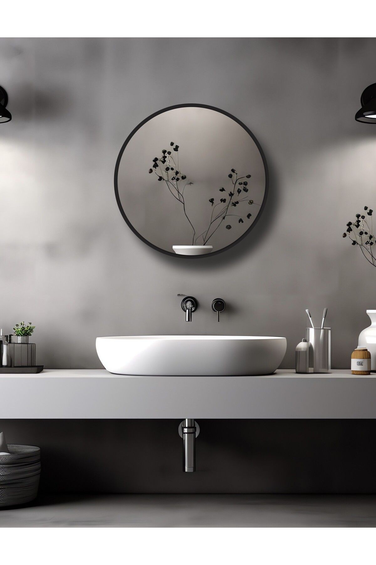 Banyo Dolabı Aynalı / Lavabo Üstü Dolap / Flora Fulya (SİYAH) 60cm