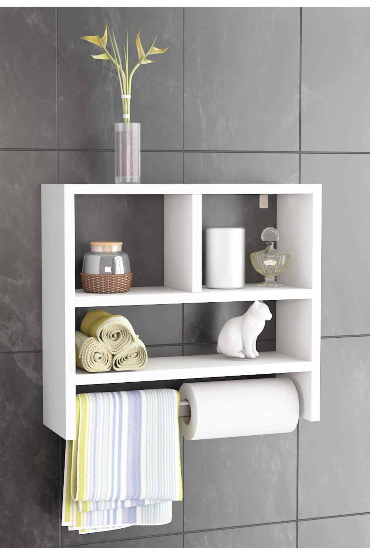 Banyo Rafı / Mutfak Rafı / Havlu Askısı / Mutfak Banyo Düzenleyici Flora Nuo (BEYAZ)