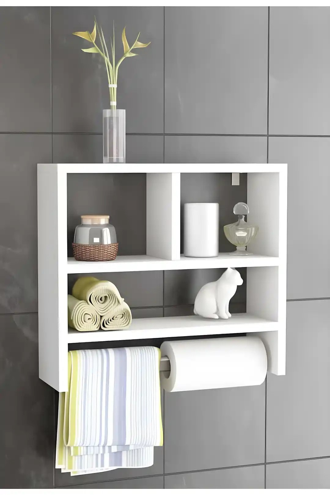 Banyo Rafı / Mutfak Rafı / Havlu Askısı / Mutfak Banyo Düzenleyici Flora Nuo (BEYAZ)