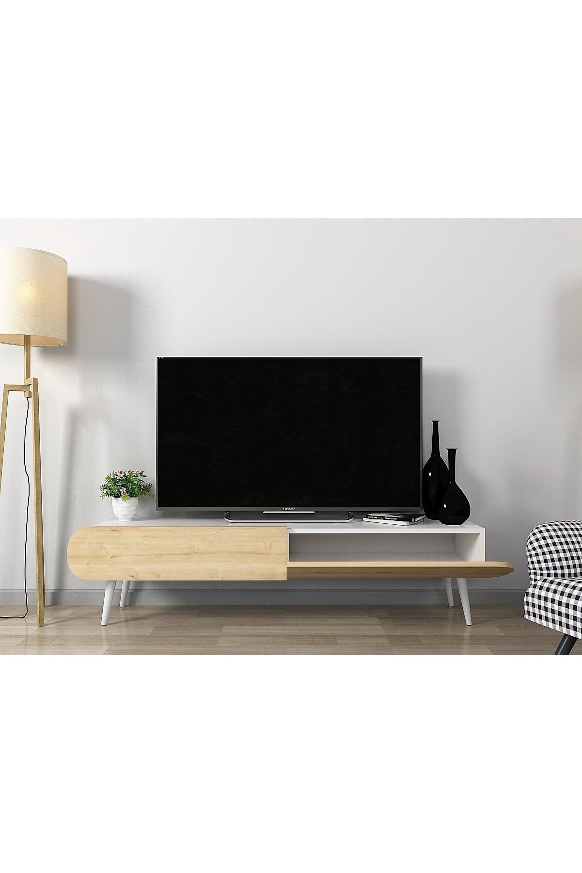 Flora Dia Dekoratiif Tv Ünitesi 150 Cm (BEYAZ-MEŞE)