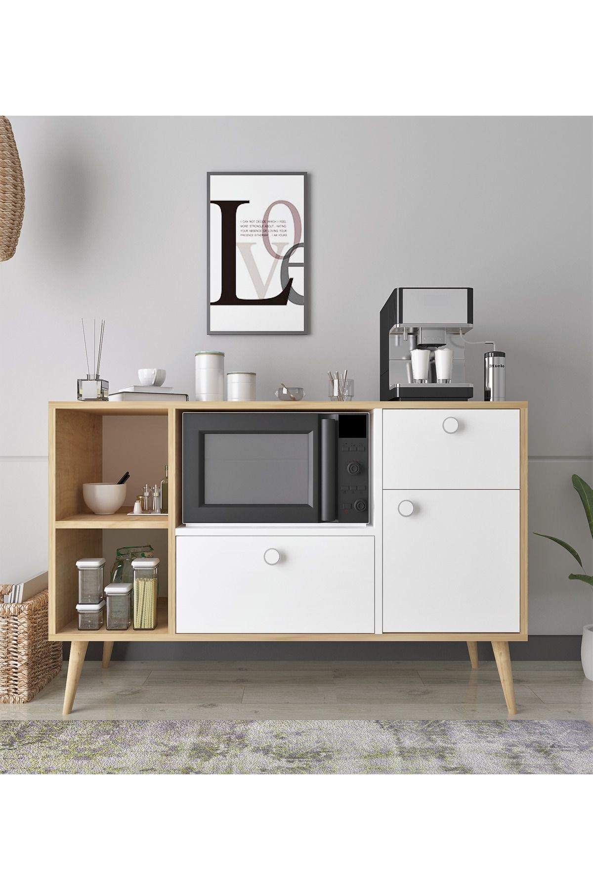 Fresh120 Kahve Köşesi / Çok Amaçlı Dolap / Airfryer Dolabı / Mutfak Organizeri