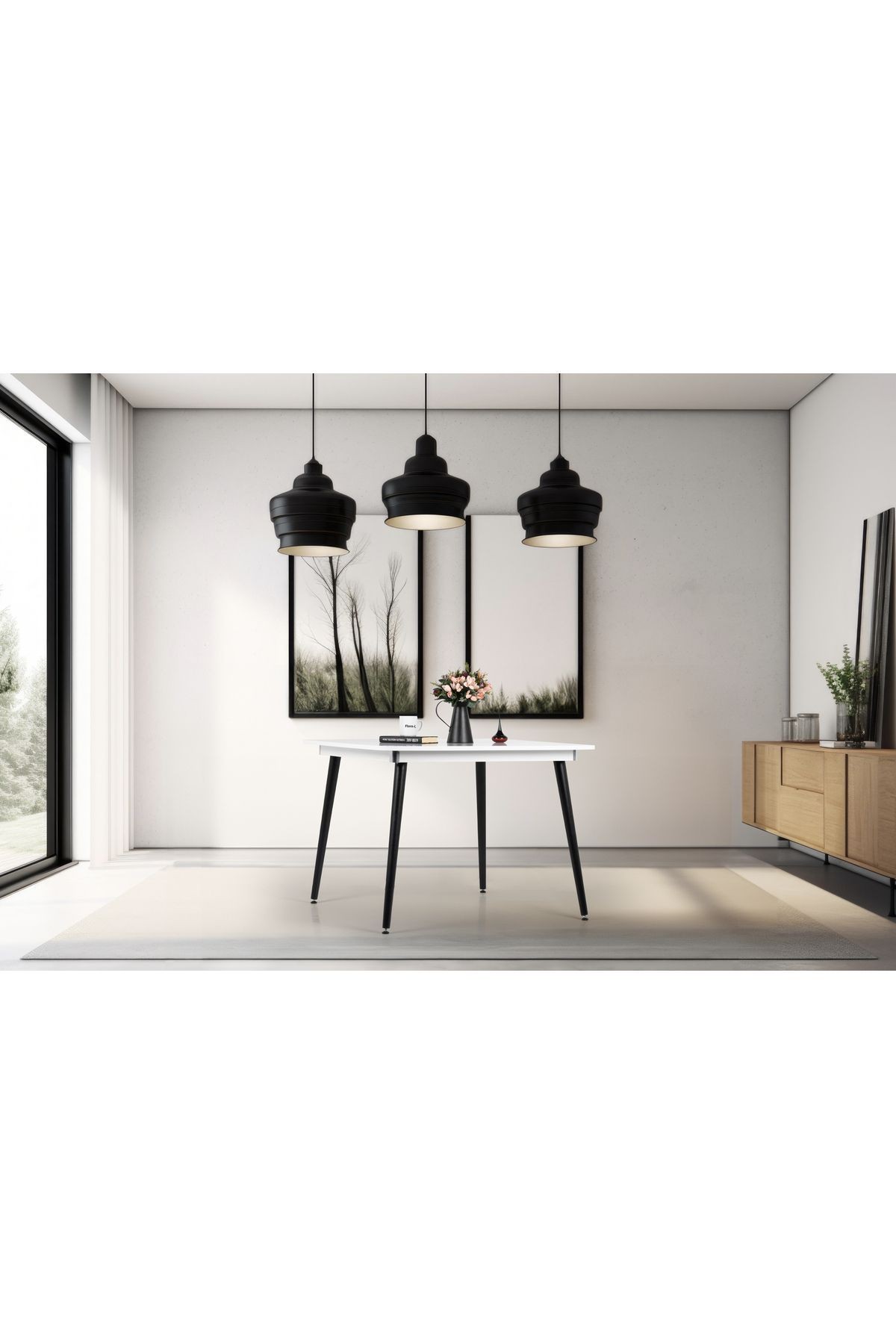 Bistro 90x90cm Kare Mutfak Masası / Yemek Masası / Ahşap Yemek Masası / Beyaz