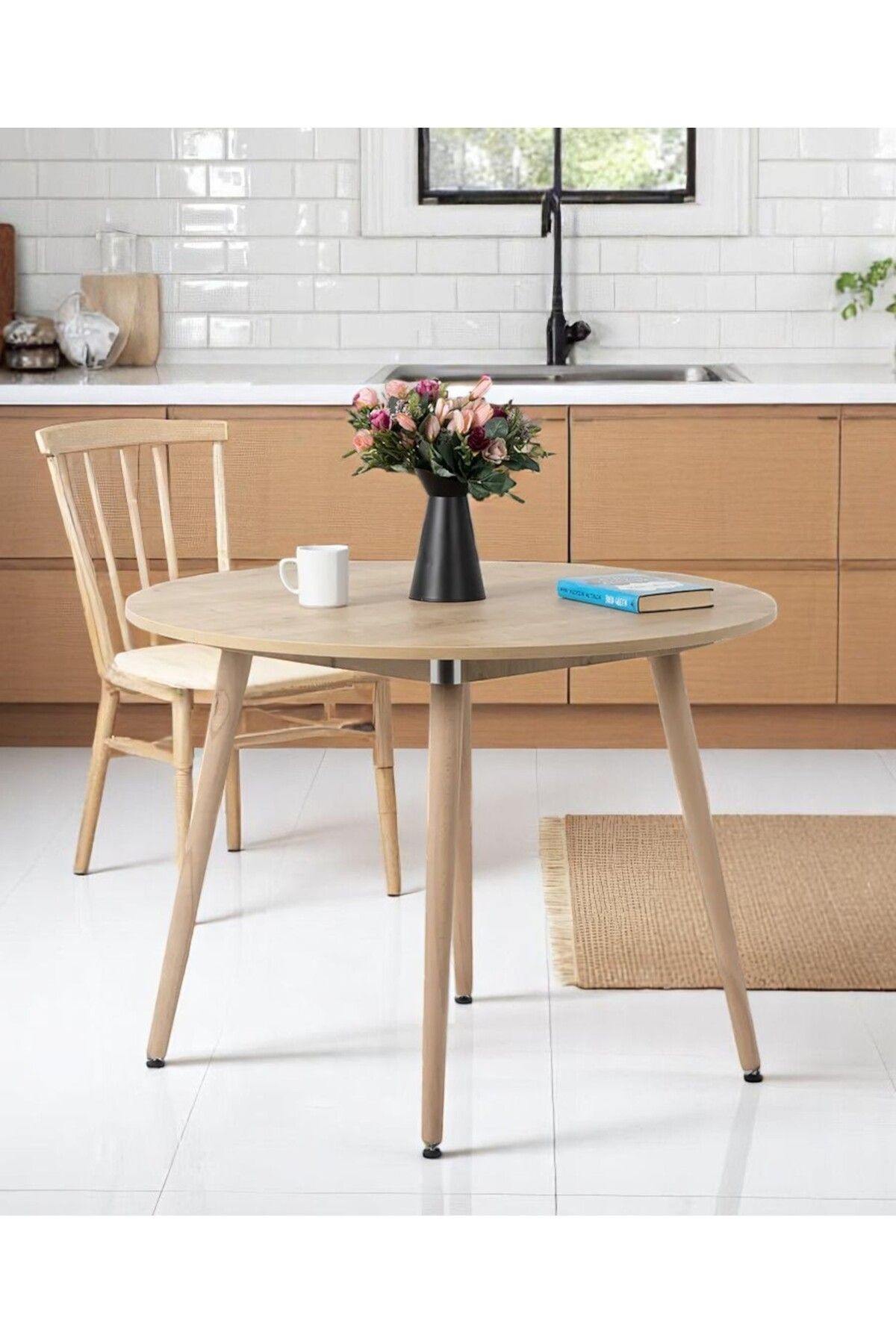 Bistro 100 Cm / Yuvarlak Mutfak Masası / Yuvarlak Yemek Masası / Meşe