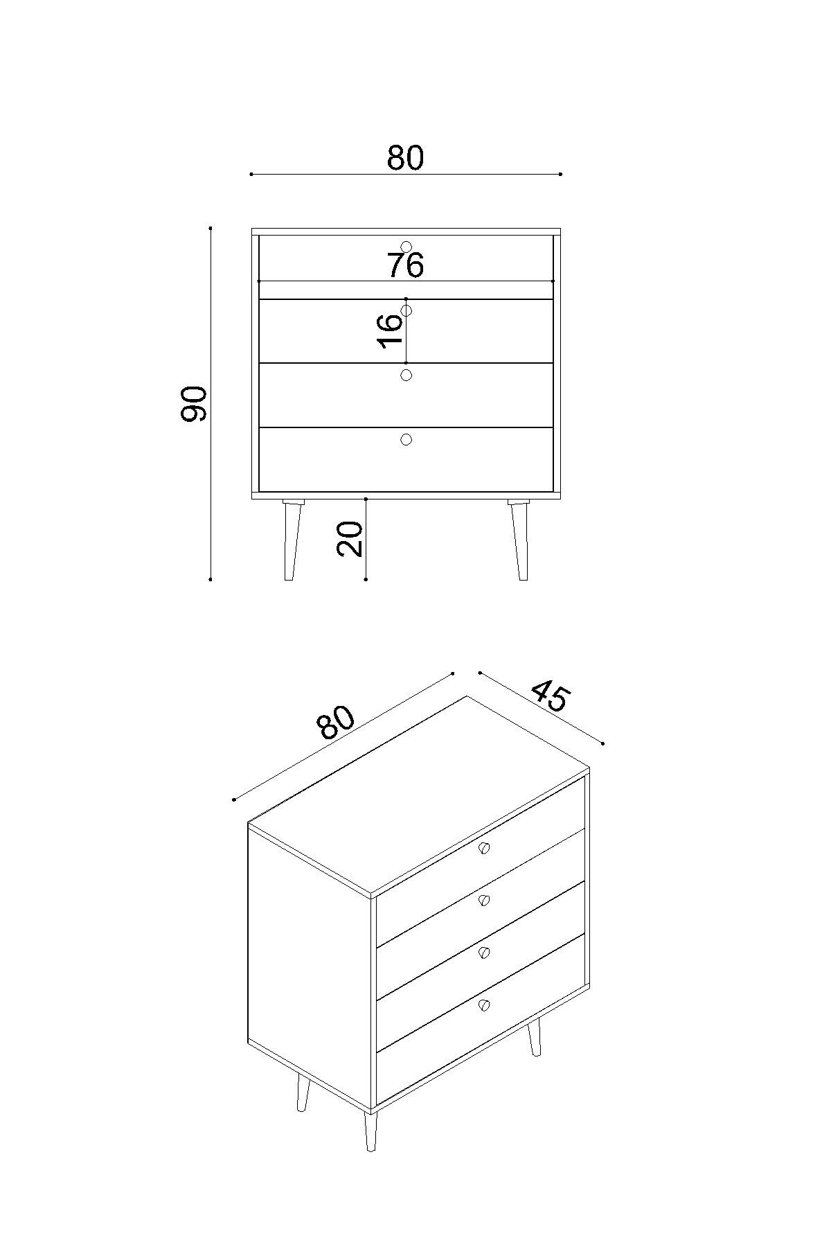Zen  Şifonyer / Çok Amaçlı Dolap/ Çekmeceli Şifonyer / Kapaklı Şifonyer / 4 Çekmeceli Şifonyer 80CM
