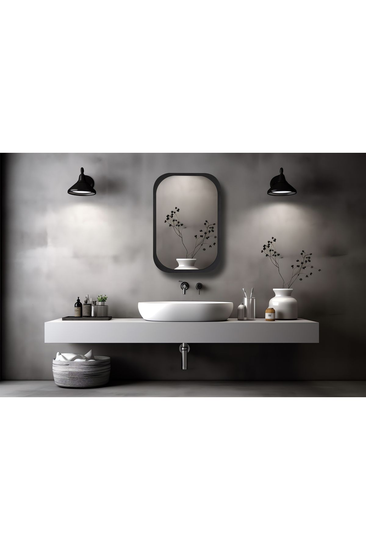 Side (SİYAH) 75x50cm /banyo Dolabı Aynalı / Lavabo Üstü Dolap / Banyo Düzenleyici / Aynalı Dolap